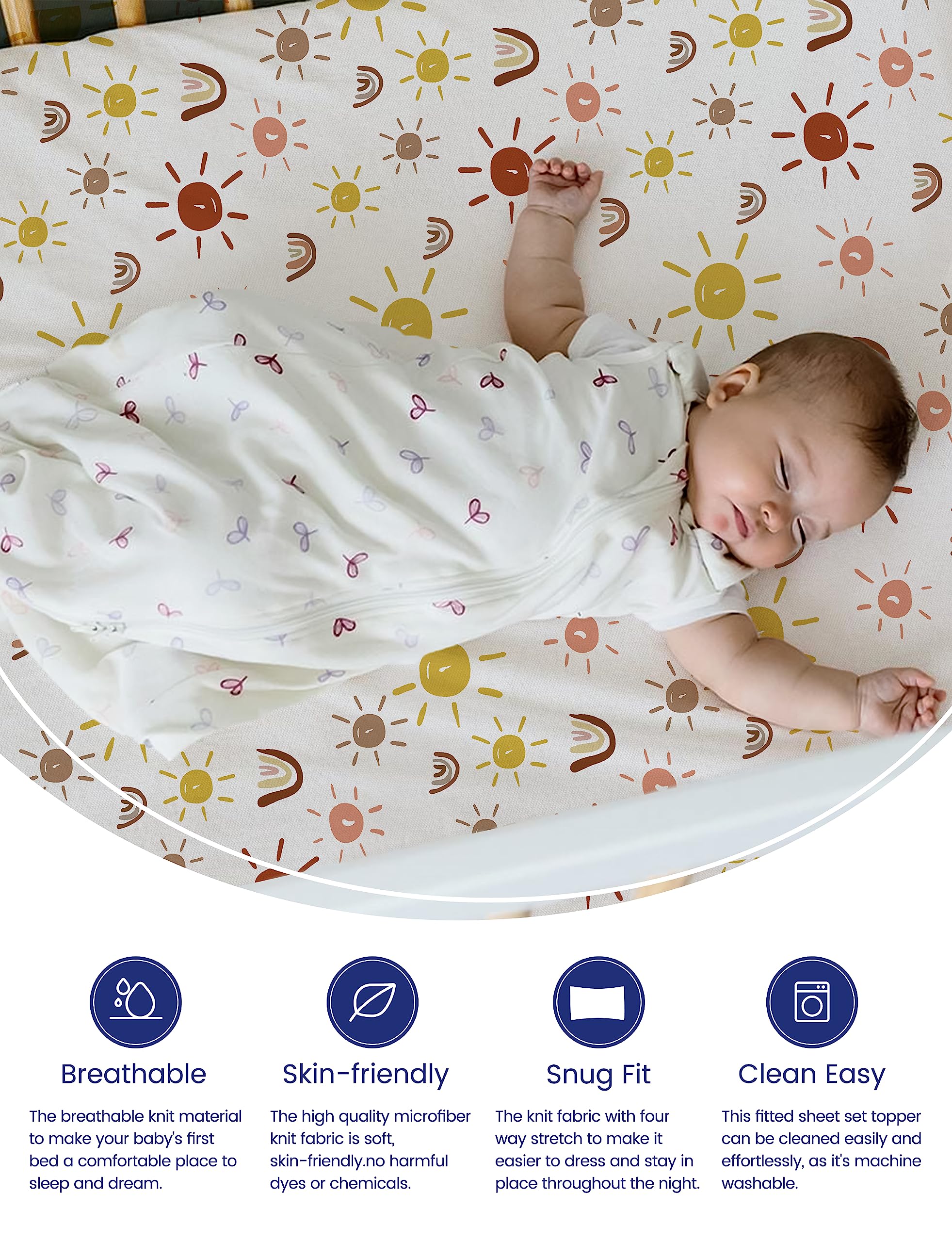 TotAha Boho Rainbow sheet on mattress top; breathable design aids cooling sleep