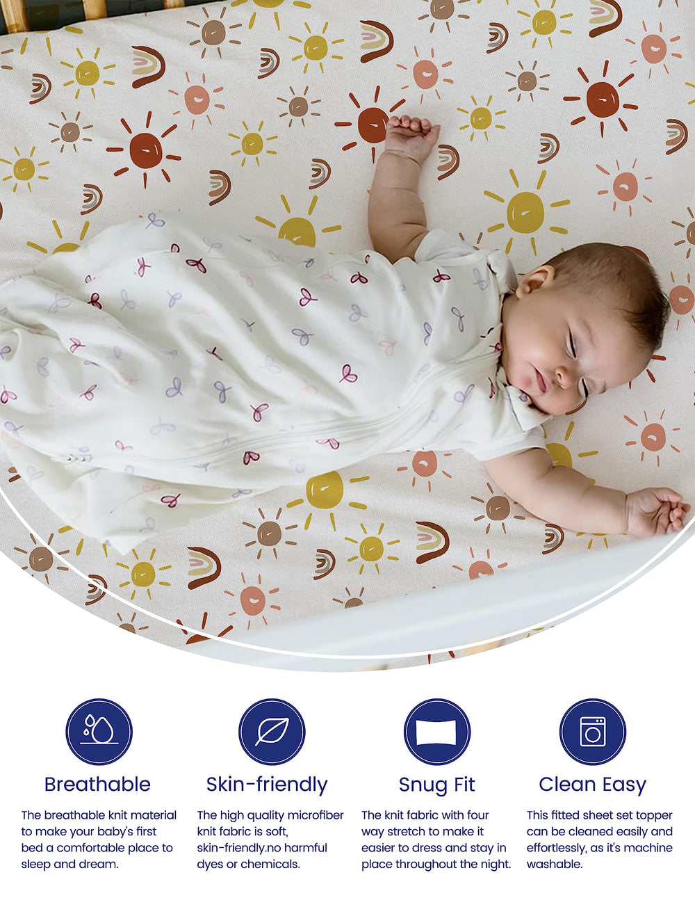 TotAha Boho Rainbow sheet on mattress top; breathable design aids cooling sleep