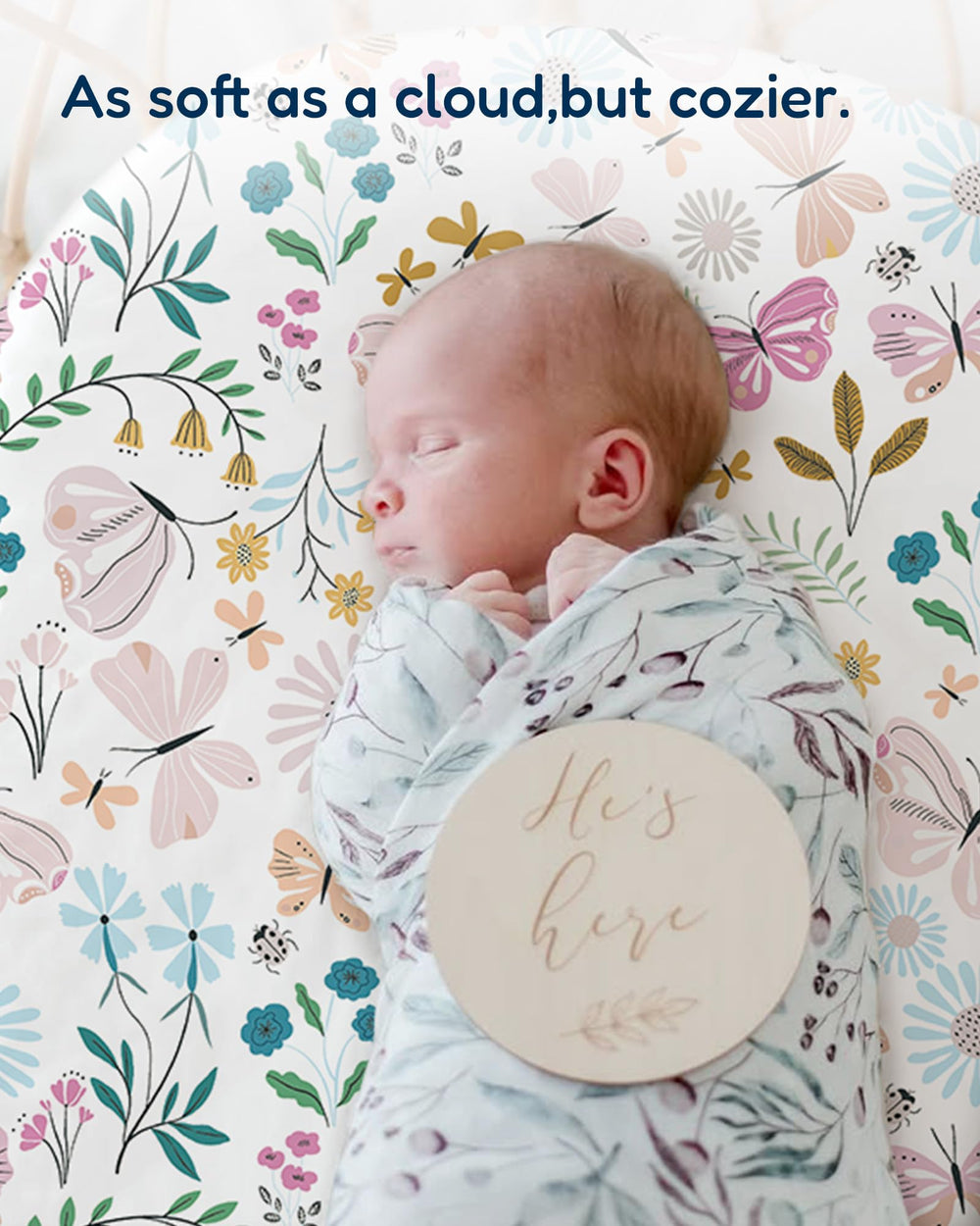 TotAha sheet edge stretch demonstrates a perfect custom fit on a bassinet.