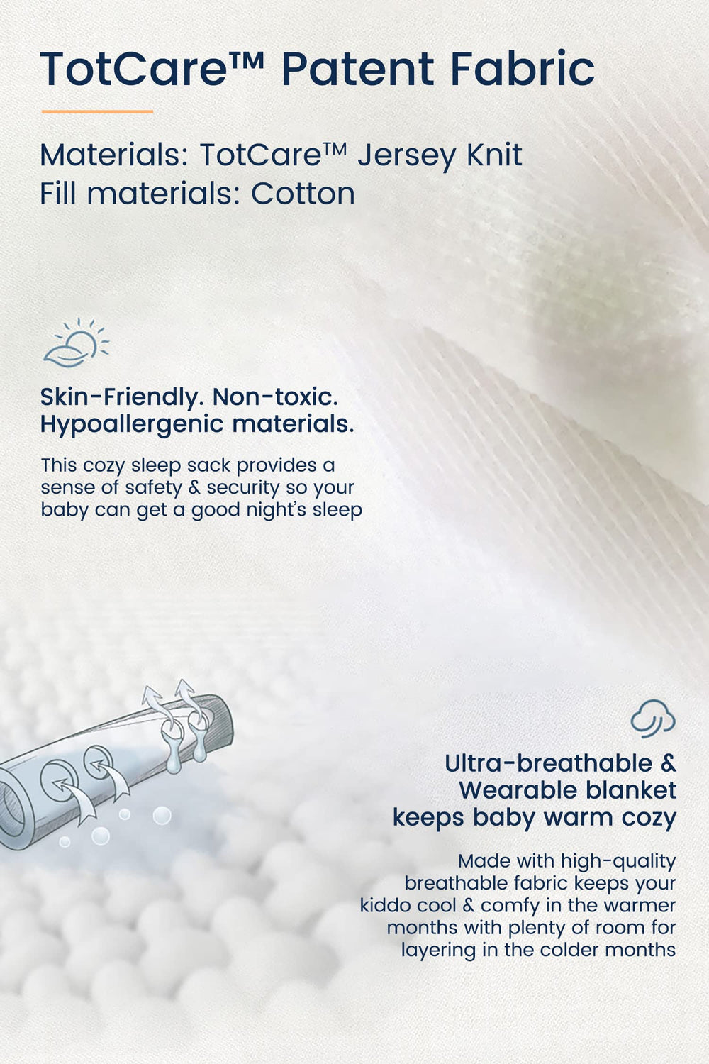 TotAha breathable-knit-closeup illustrates cool, comfortable sleep with natural airflow.