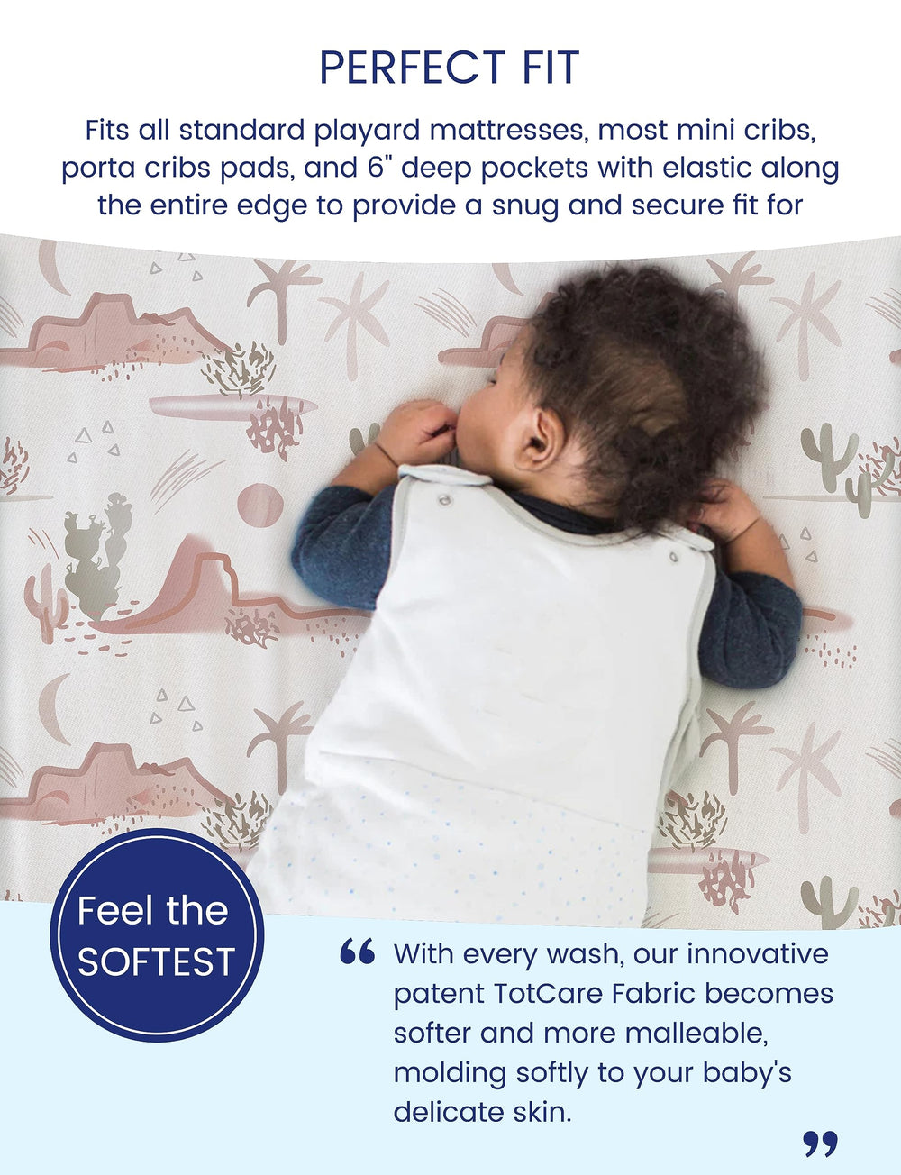 TotAha Cactus Pack N Play closeup fabric highlights fiber softness and durable weave.