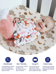 TotAha Cactus Pack N Play sheets on mattress with snug stretch fit.