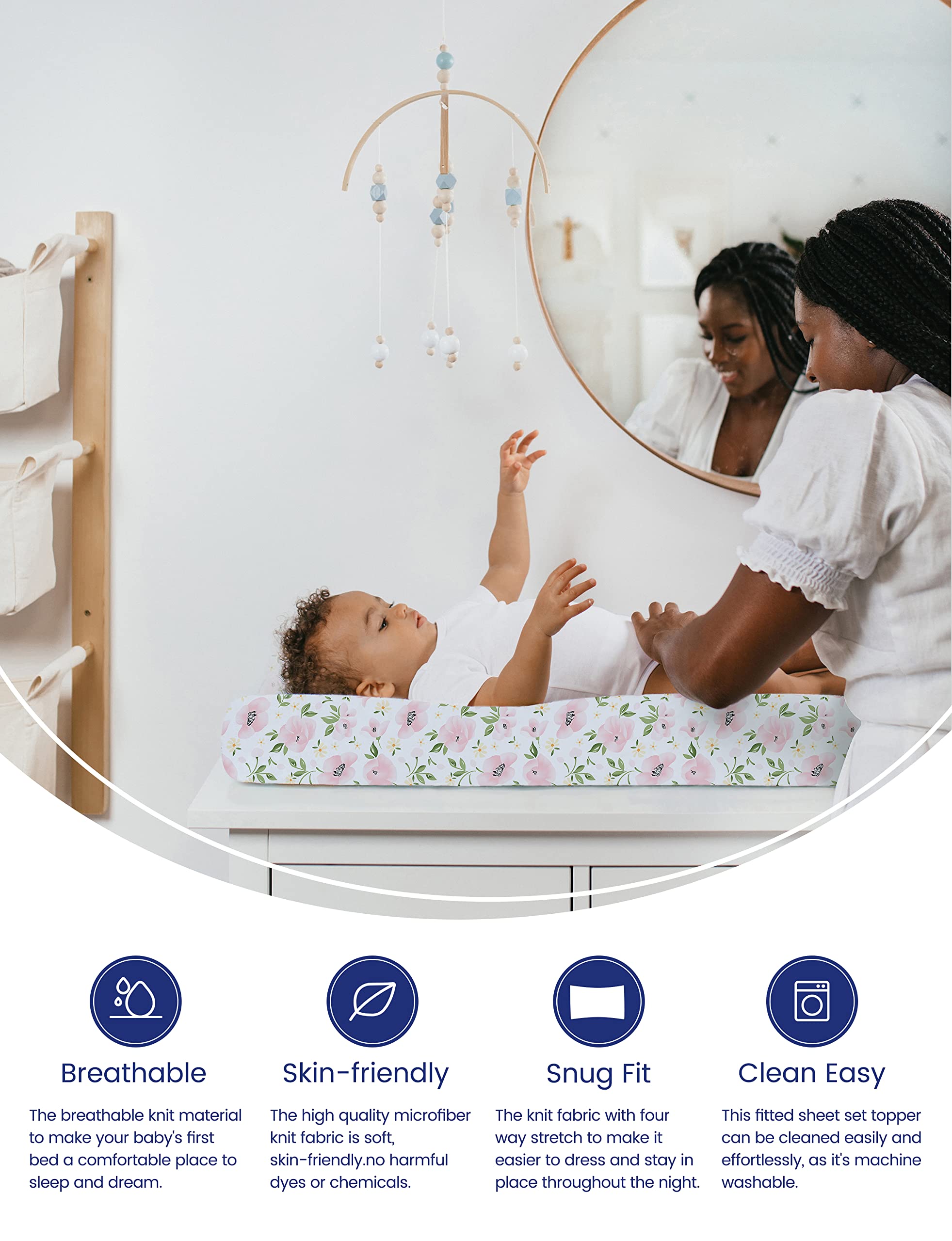 TotAha premium-stretchy changing pad cover close-up shows soft, durable TotCare weave.
