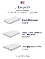 TotAha changing pad cover demonstrates stretchy jersey knit for easy on/off.