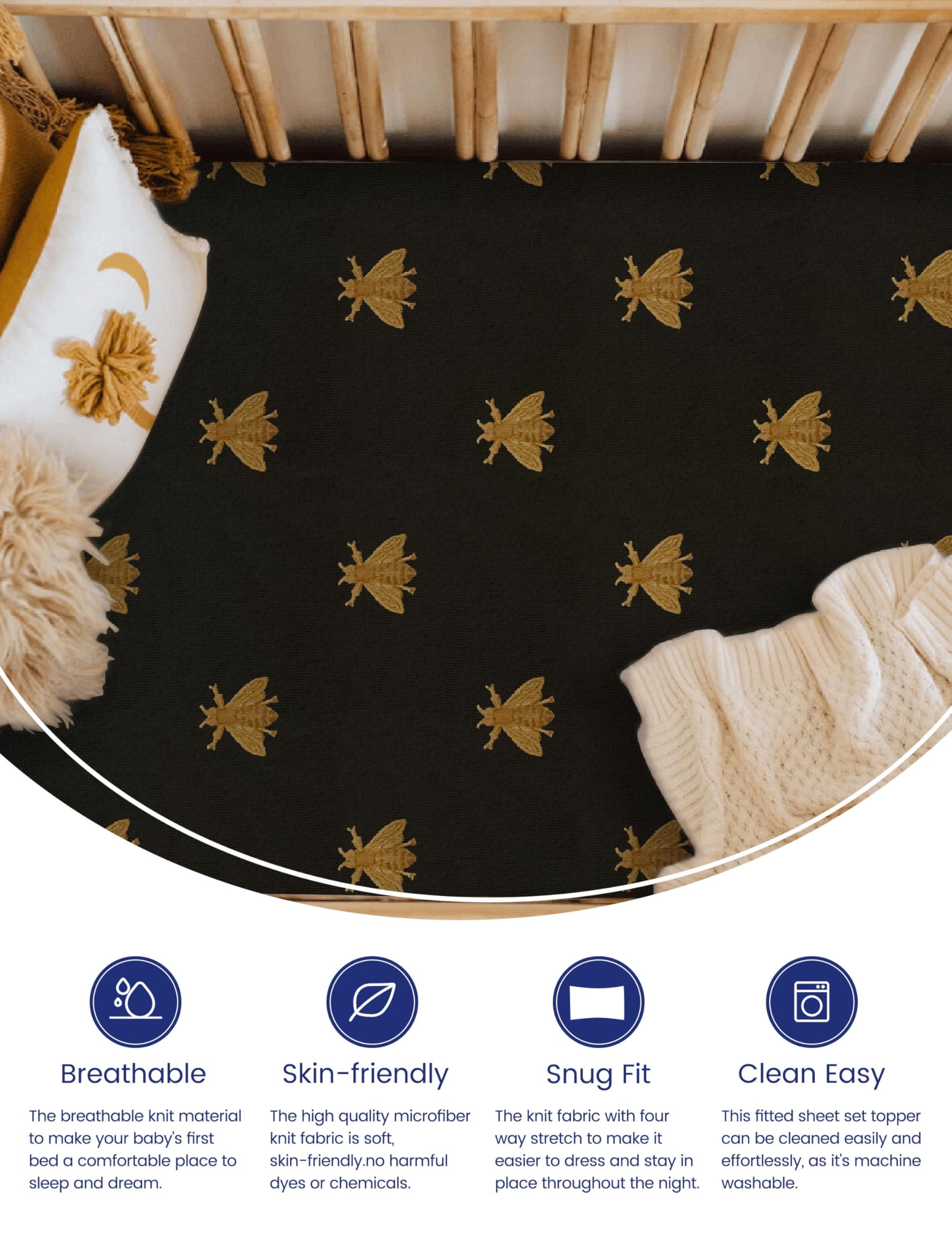 TotAha crib sheets 9-inch deep pocket close-up, secure fit on deep mattresses.