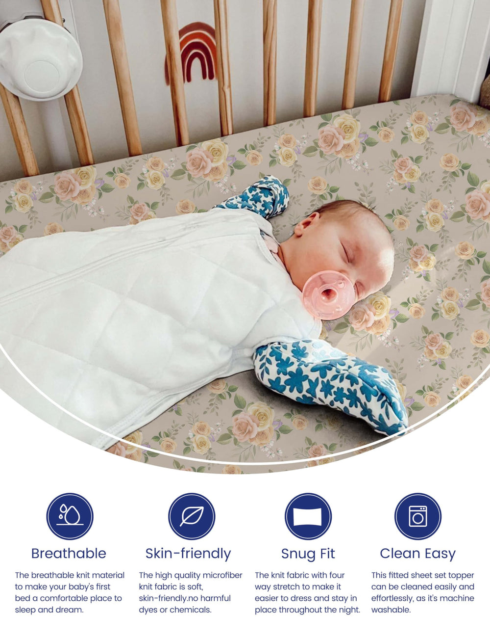 TotAha Brunch fitted sheet shown on mattress demonstrates deep pocket fit.