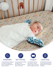 TotAha Brunch fitted sheet shown on mattress demonstrates deep pocket fit.