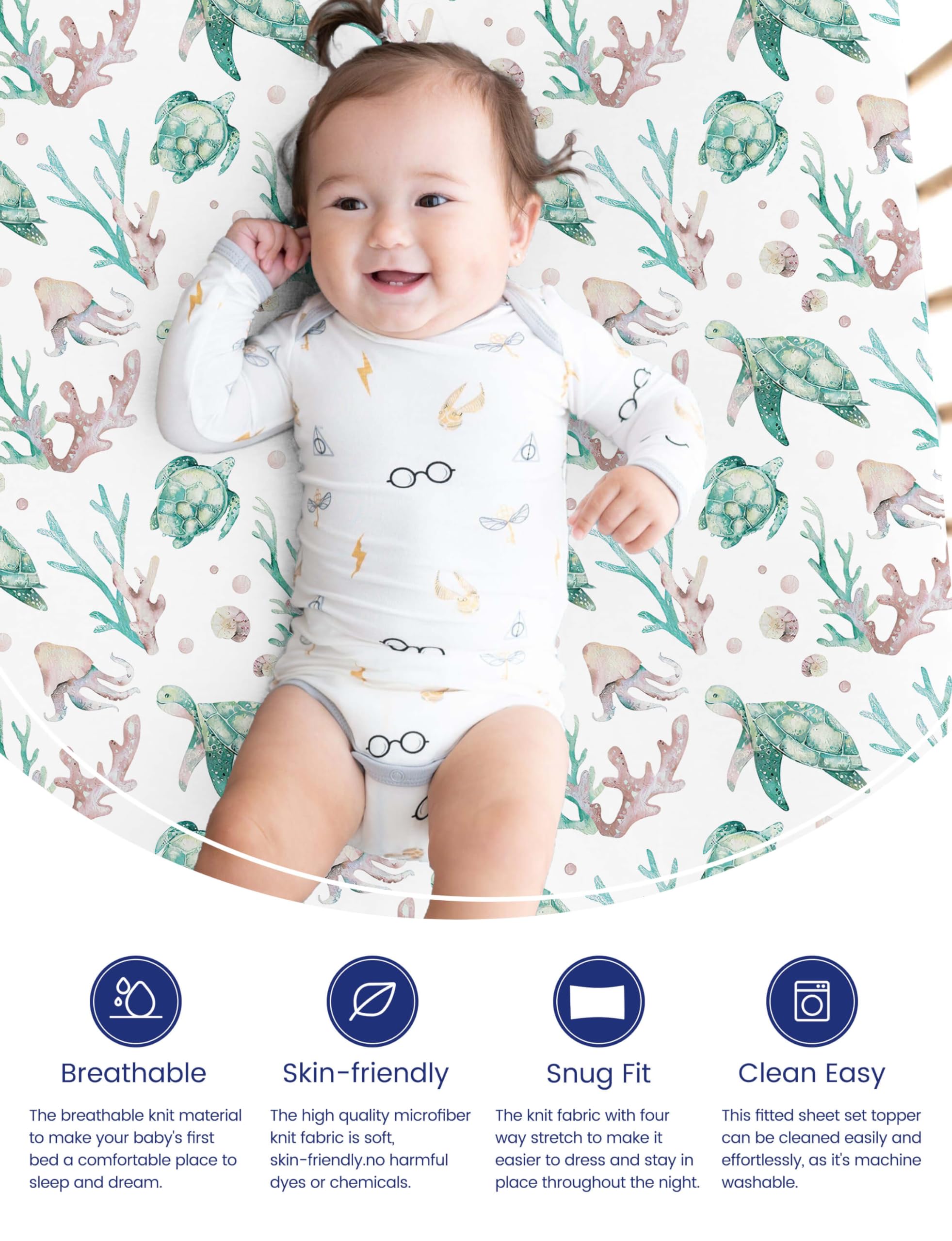 TotAha crib sheets deep-pocket 28x52x9 ensure snug, secure fit on standard cribs