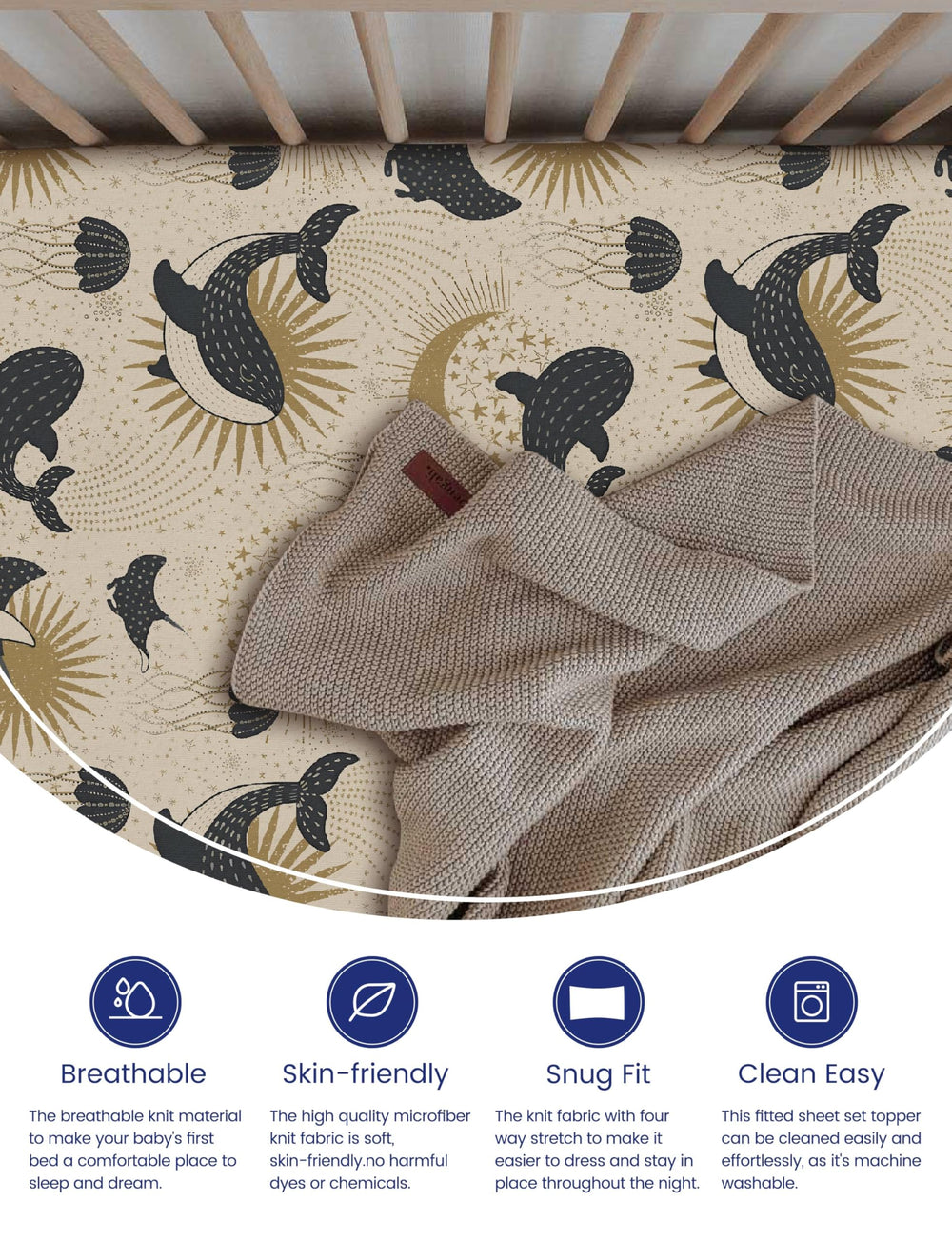 TotAha TotCare fabric close-up highlights flexible knit for a snug mattress fit