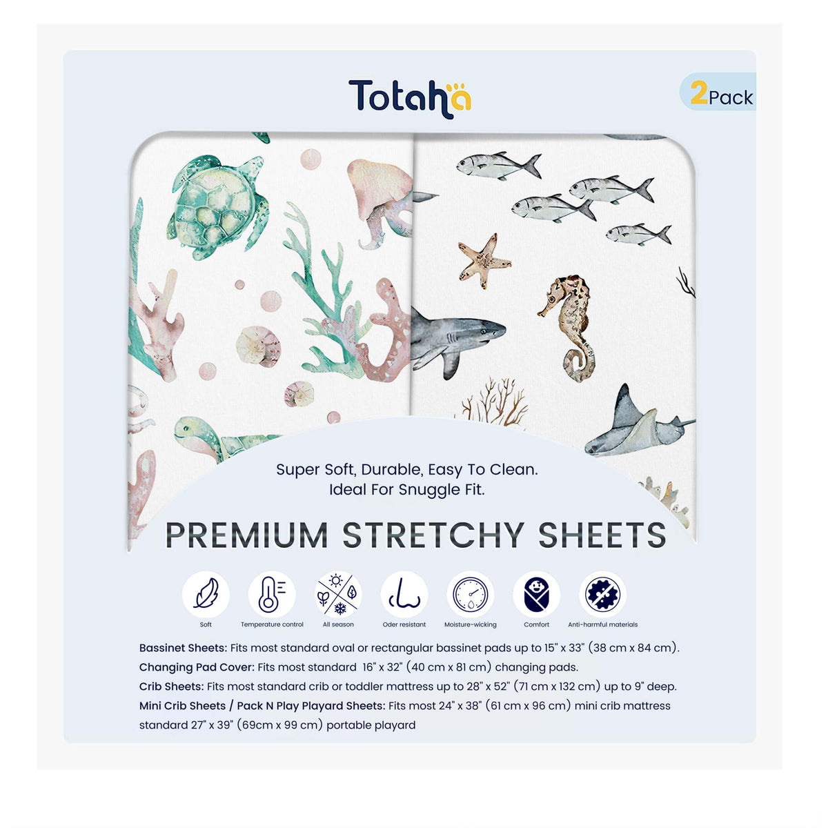 TotAha crib sheets sea animal pattern offer playful aesthetic and gentle comfort for baby crib