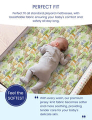 TotAha cute deer pack-n-play sheets highlighted on a portable mattress