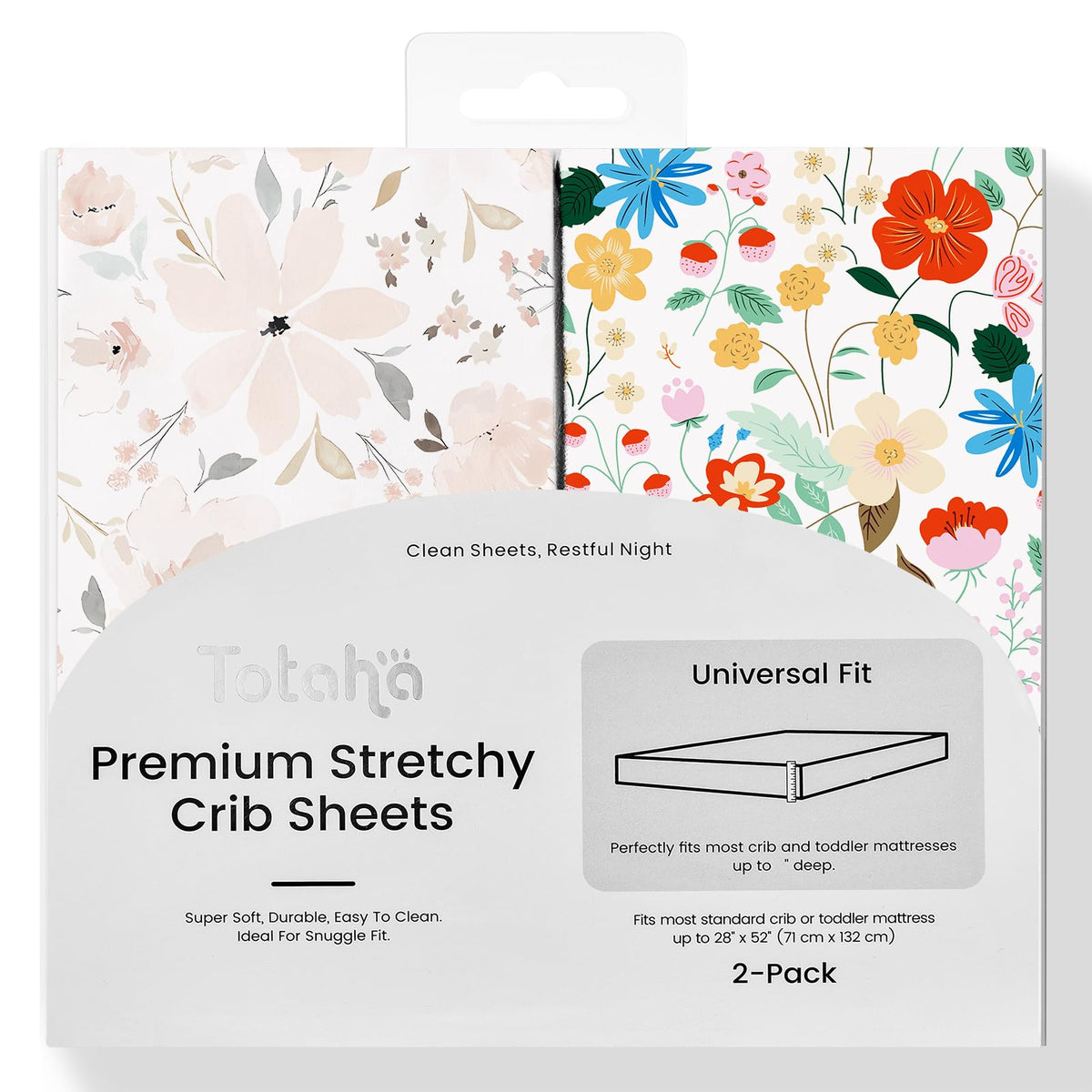 TotAha Floral Crib Sheets 2-Pack in pink floral pattern offering soft, breathable comfort