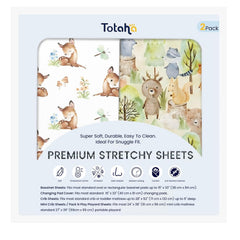 TotAha forest bear mini crib sheets shown in a cozy nursery for peaceful nights