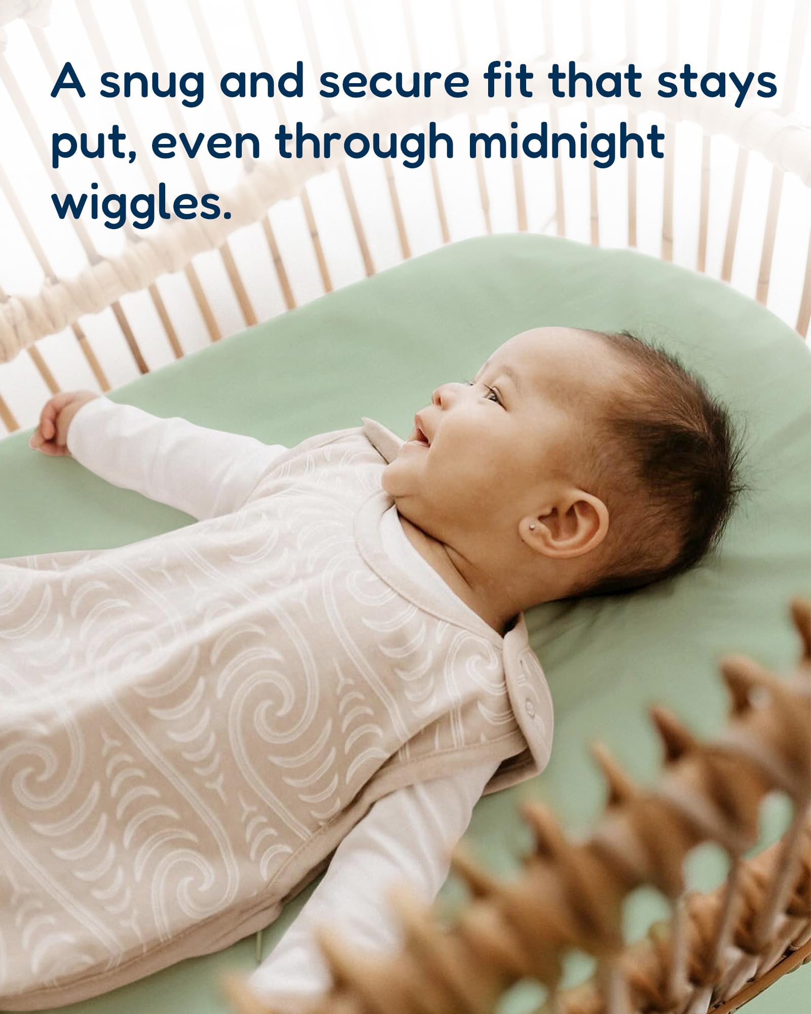 TotAha Halo Bassinest fitted sheet calming colors illustrate stylish nursery coordination.