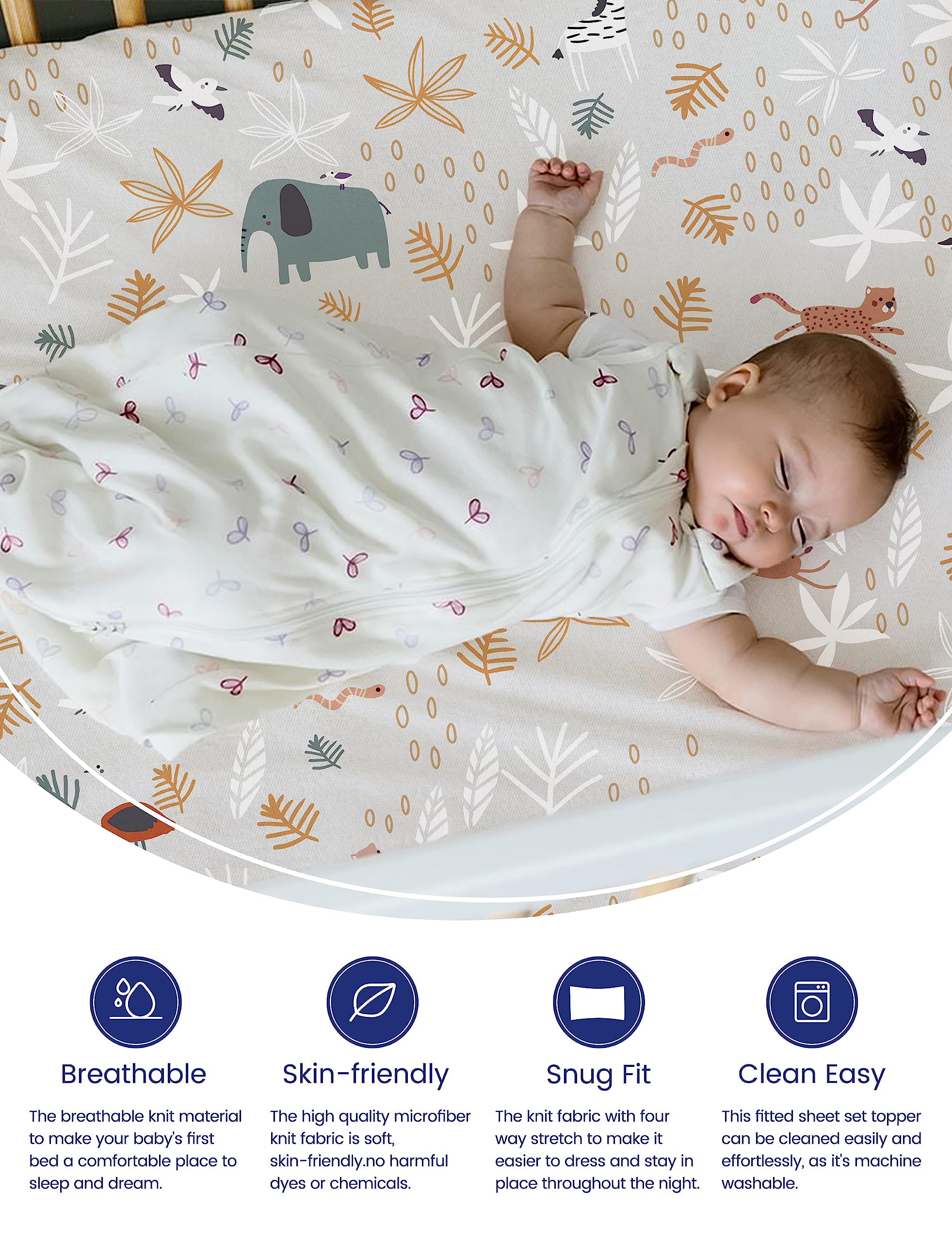 TotAha Jungle Animal Crib Sheets soft texture delivers silky softness against baby's skin