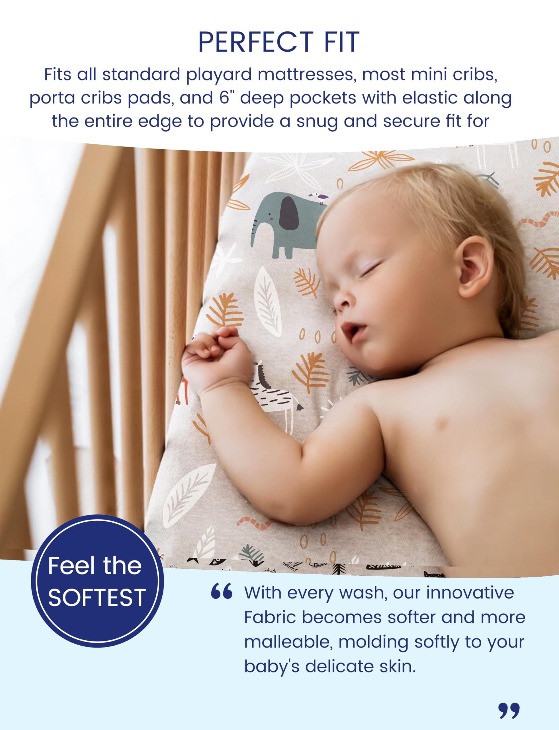 TotAha Jungle Animal Mini Crib Sheet breathable TotCare fabric for cooling nights.