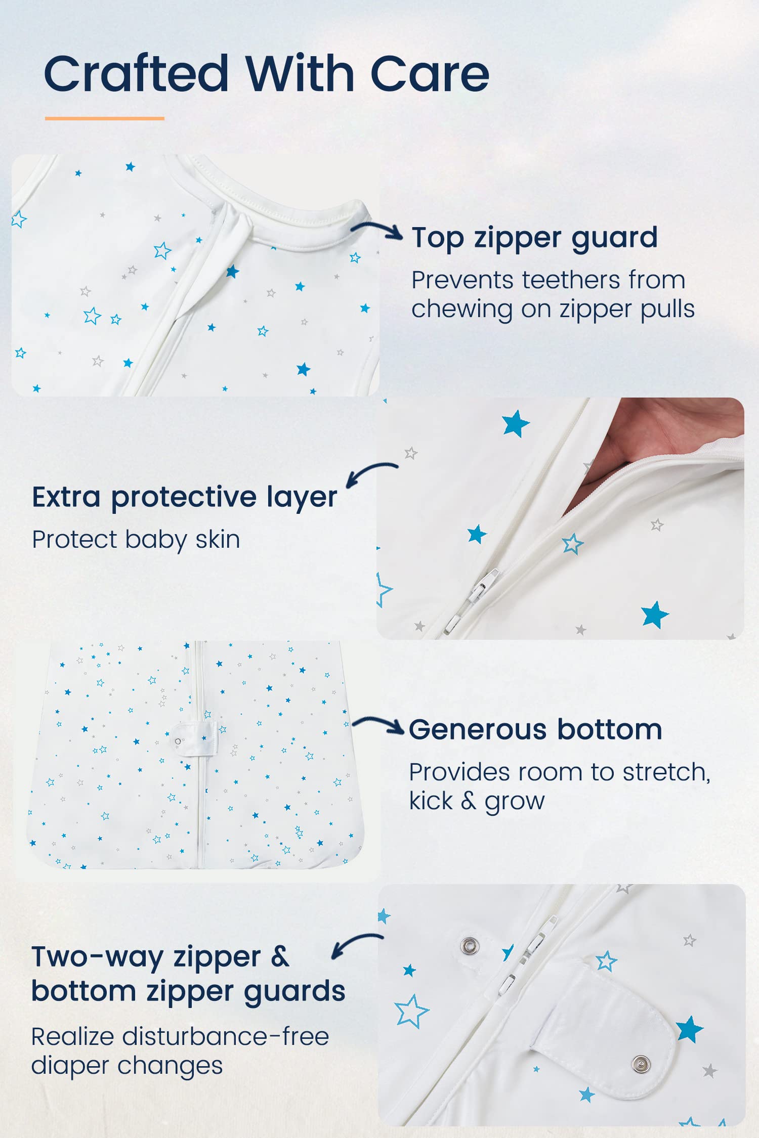 TotAha Light Sleep Sack fabric close-up reveals TotCare breathable softness.