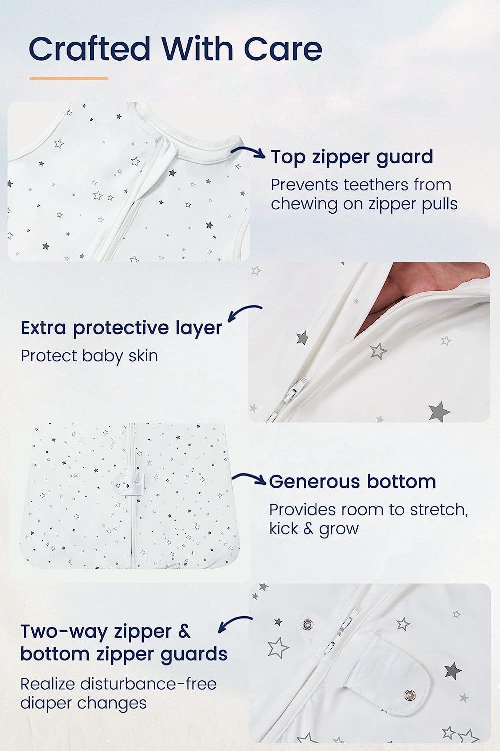 TotAha Light Sleep Sack flat-layout: easy view of construction and breathable knit.