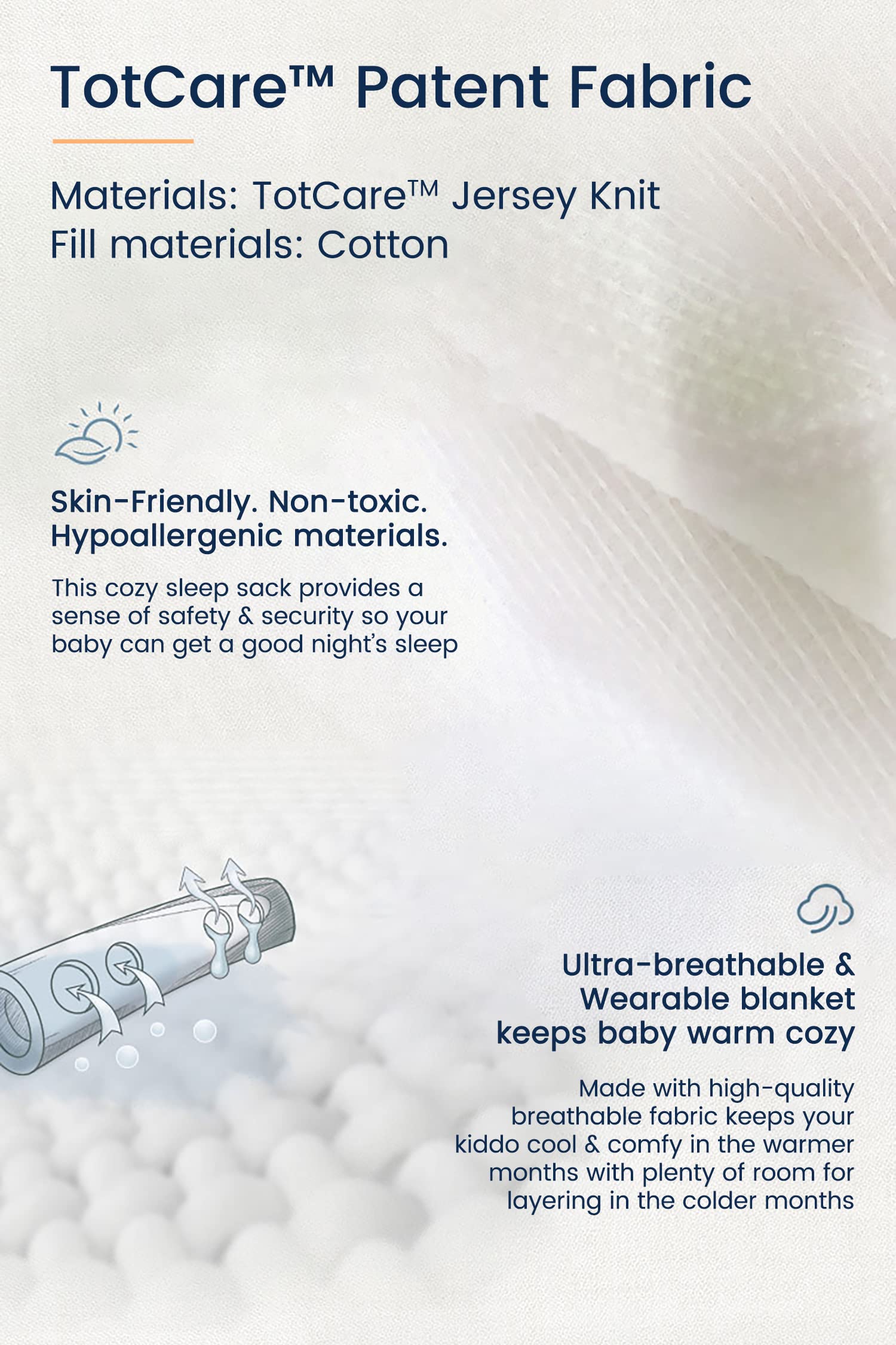 TotAha Light Sleep Sack silky-soft-fabric conveys premium comfort.