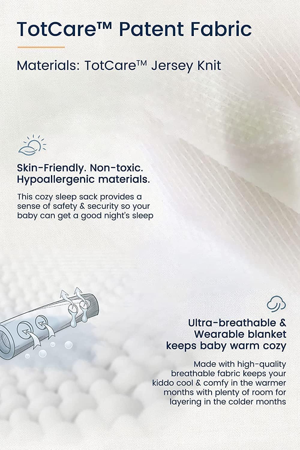 TotAha light sleep sack silky-soft fabric – gentle touch and lasting comfort.