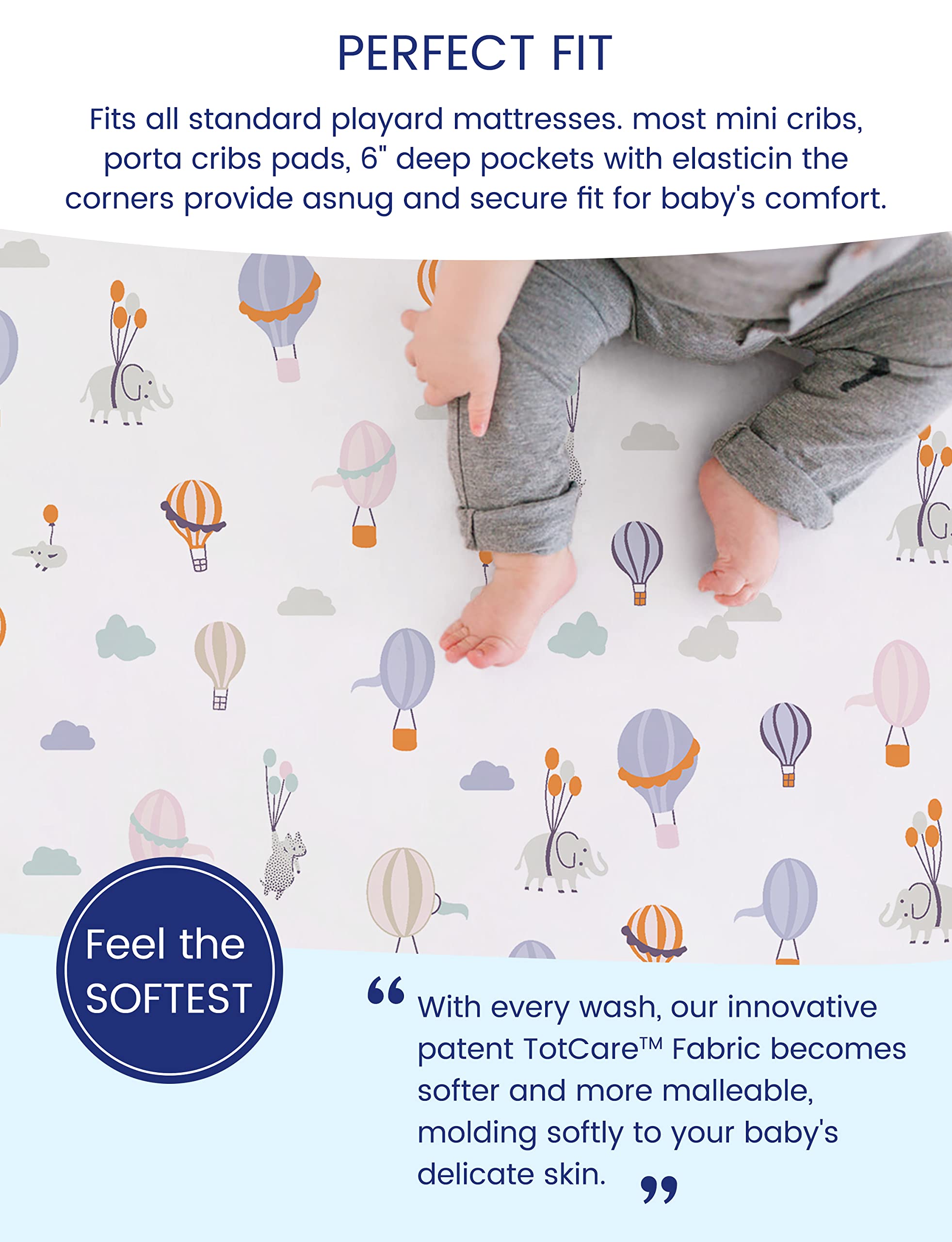 TotAha mini crib sheets closeup shows soft fabric for gentle skin contact