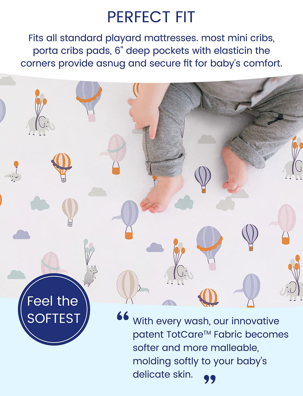TotAha mini crib sheets closeup shows soft fabric for gentle skin contact