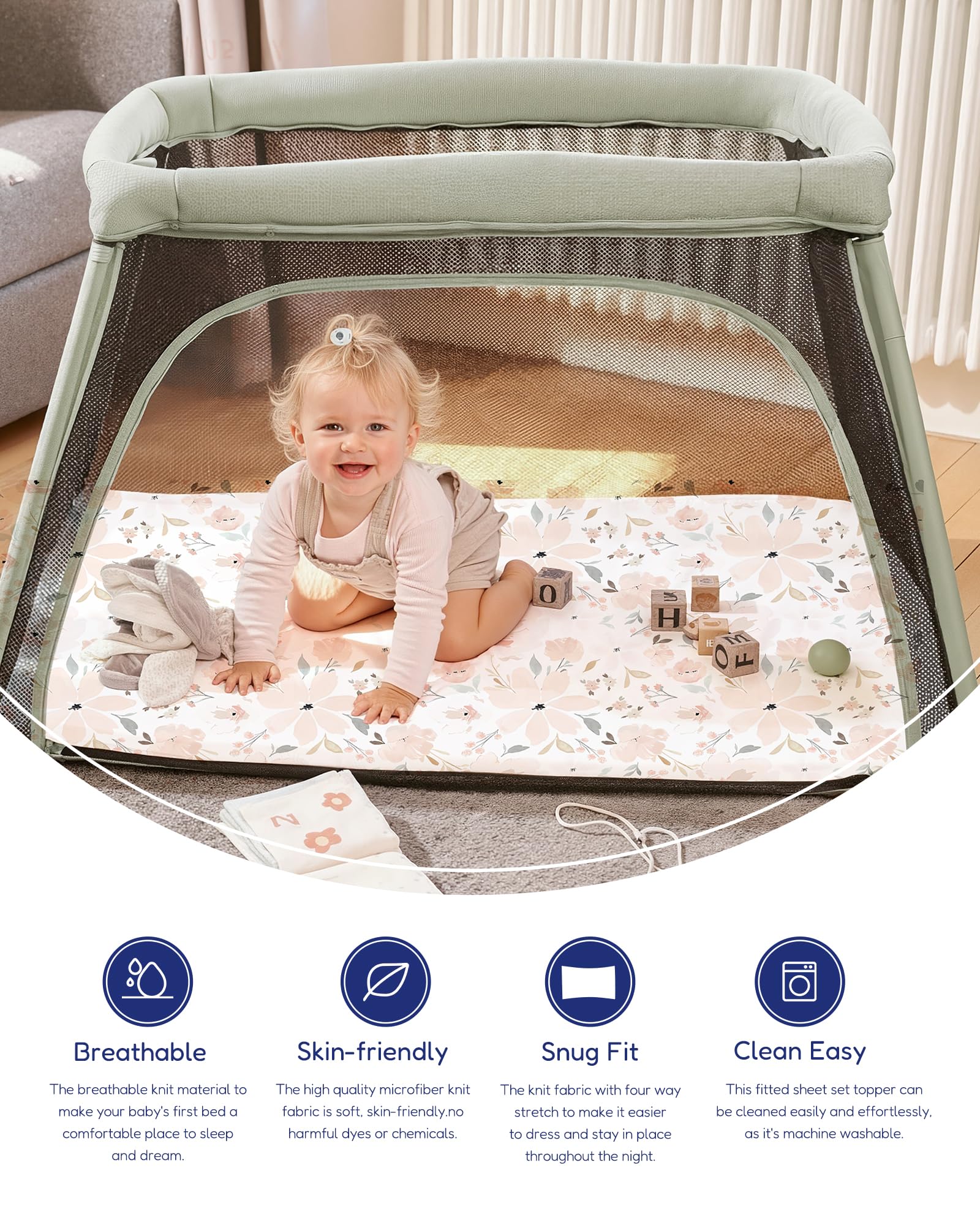 TotAha premium jersey playard sheets offer breathable comfort for a cooler night.