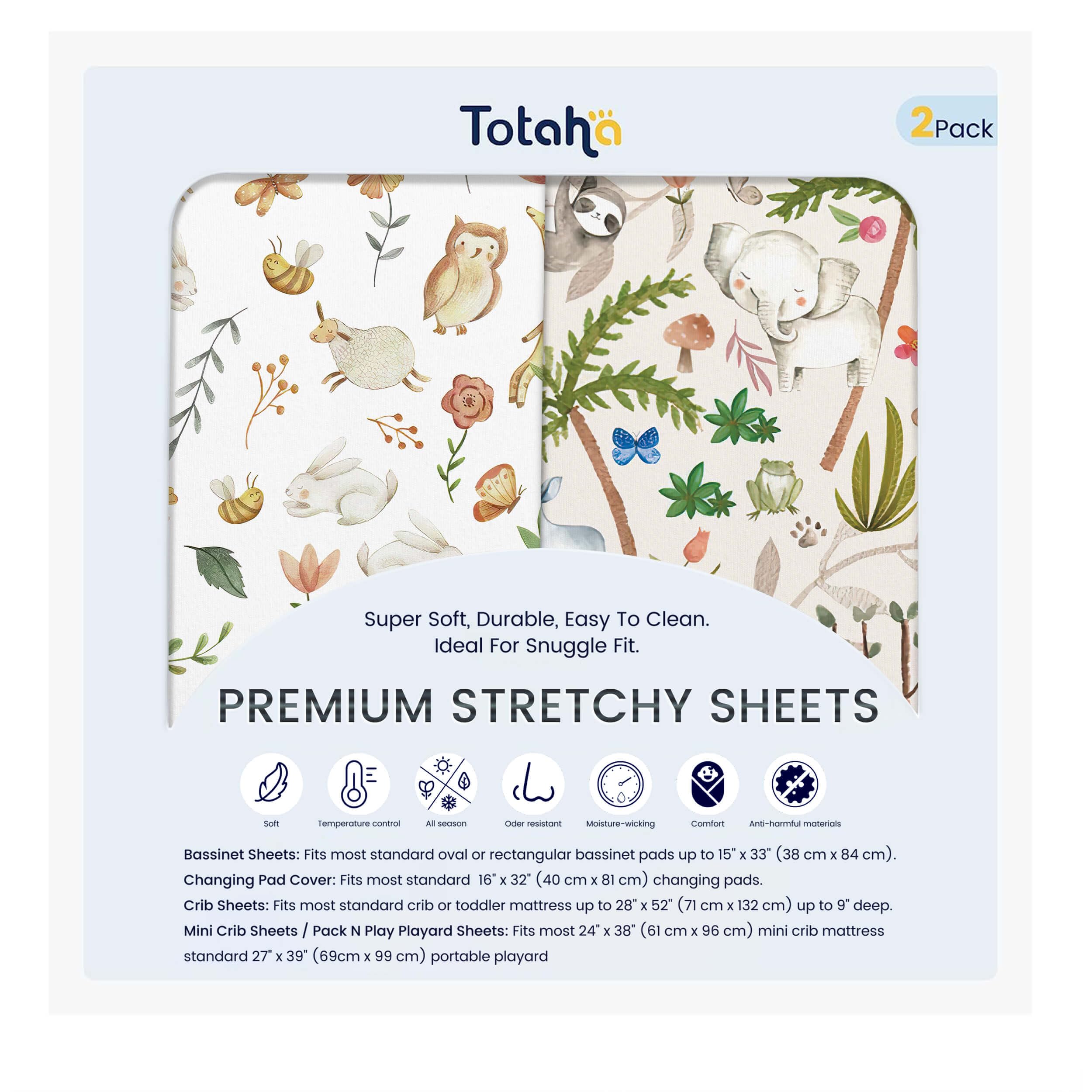 TotAha Premium Soft Graco Pack n Play fitted sheets Happy Zoo design for cozy naps