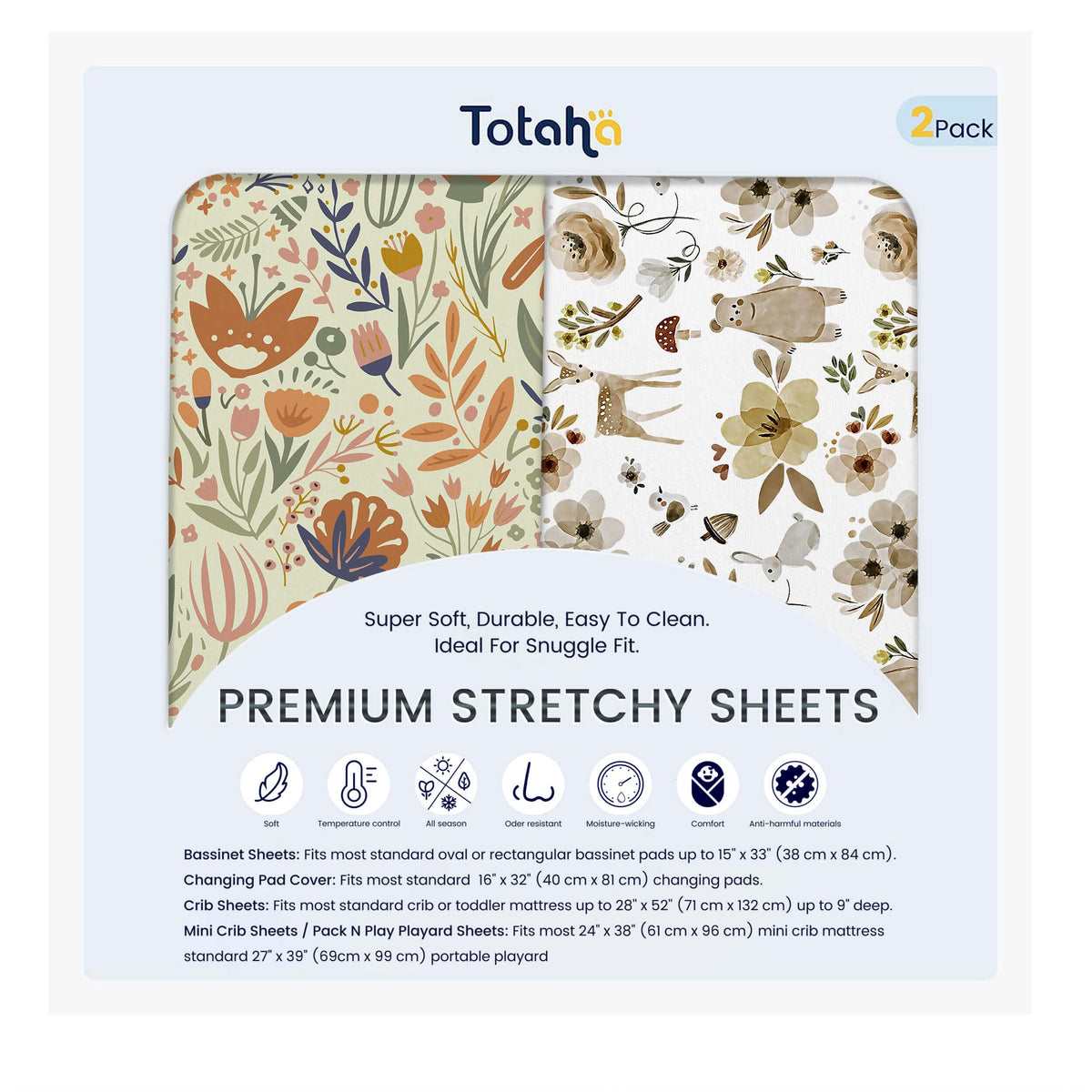 TotAha Premium Sheets Botanical Garden design with TotCare fabric for gentle, restful nights.
