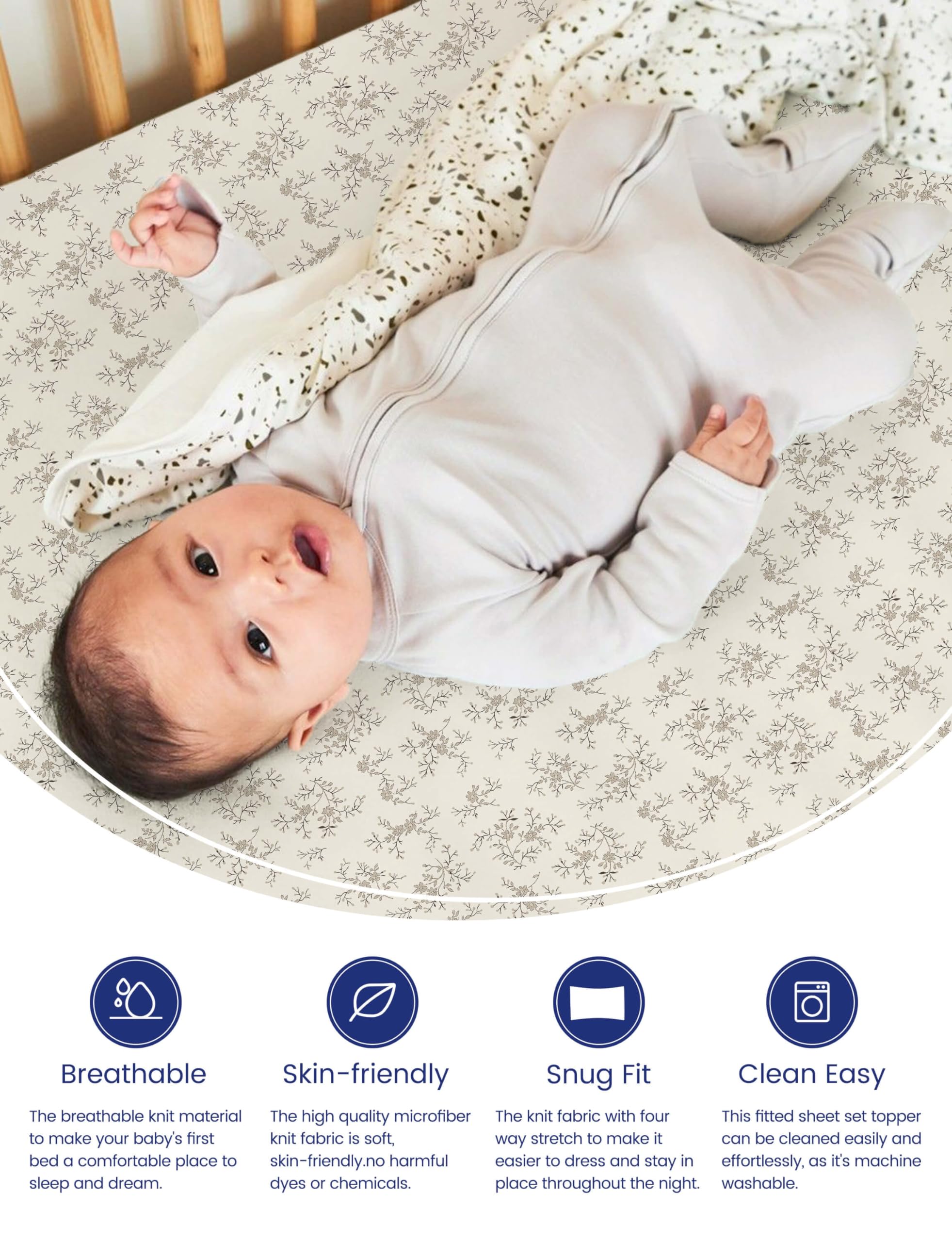 TotAha Premium Soft Pack n Play Sheets Brunch fabric detail highlights silky softness for cozy changes.