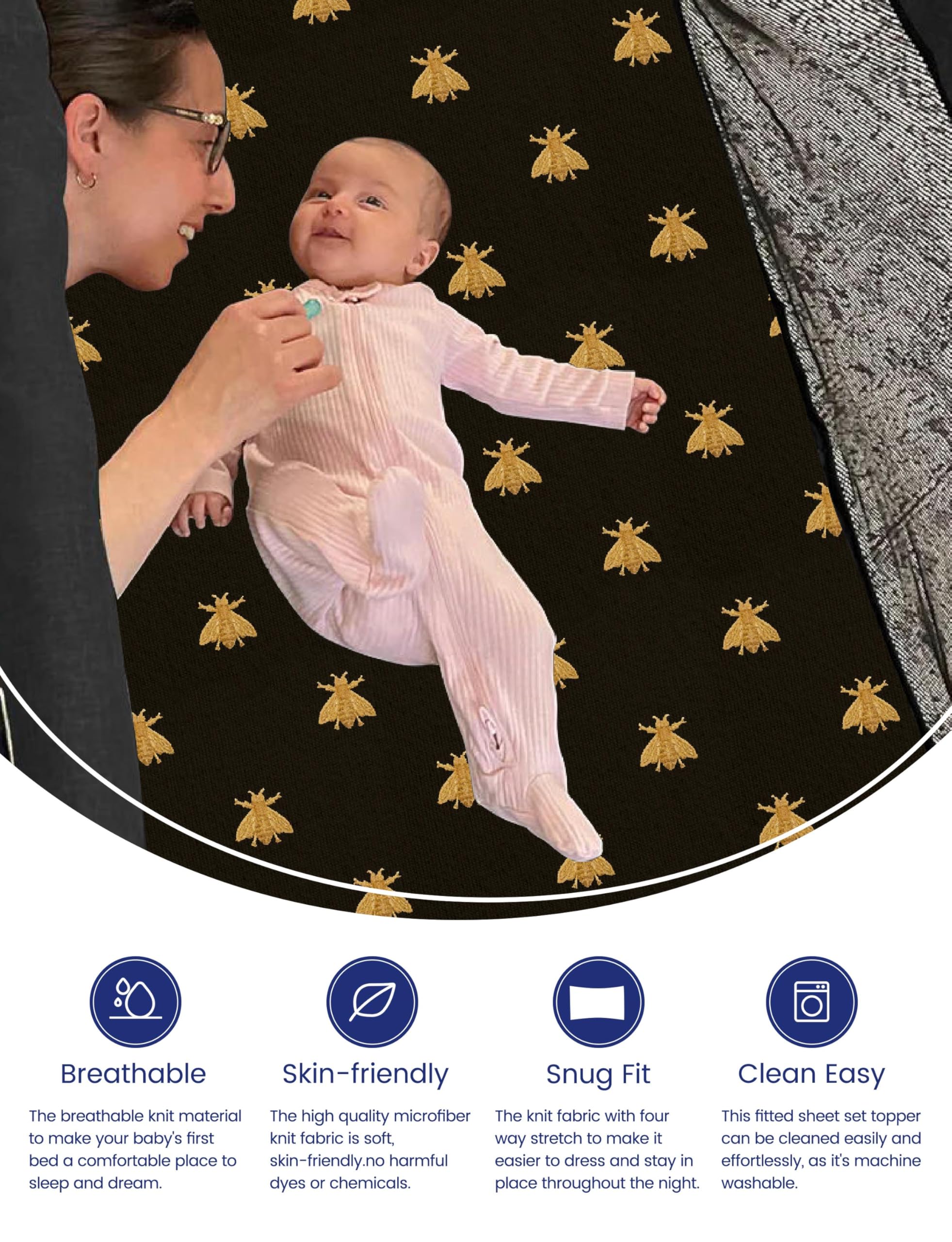 TotAha premium soft pack n play sheets on mini crib mattress showing secure fit.