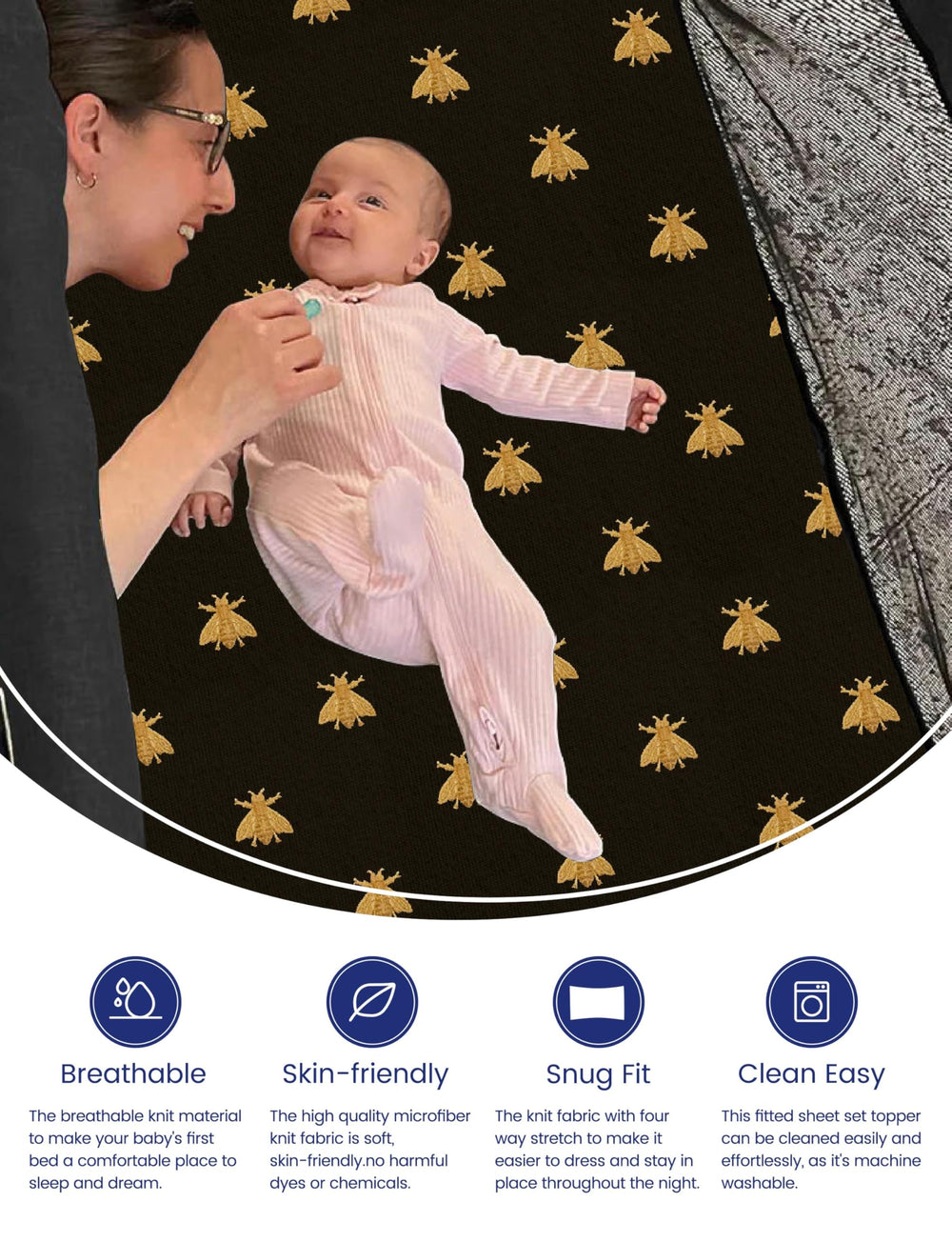 TotAha premium soft pack n play sheets on mini crib mattress showing secure fit.