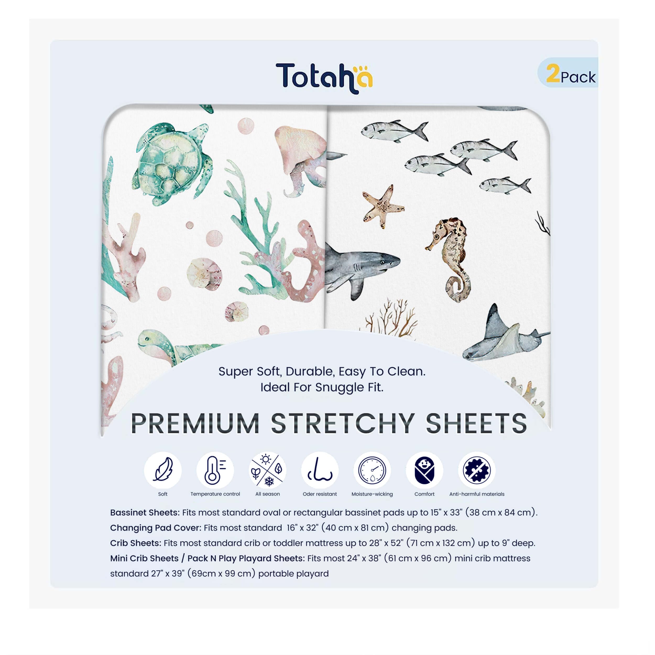TotAha premium soft pack-n-play sheets with sea animal pattern offer cozy nap time.