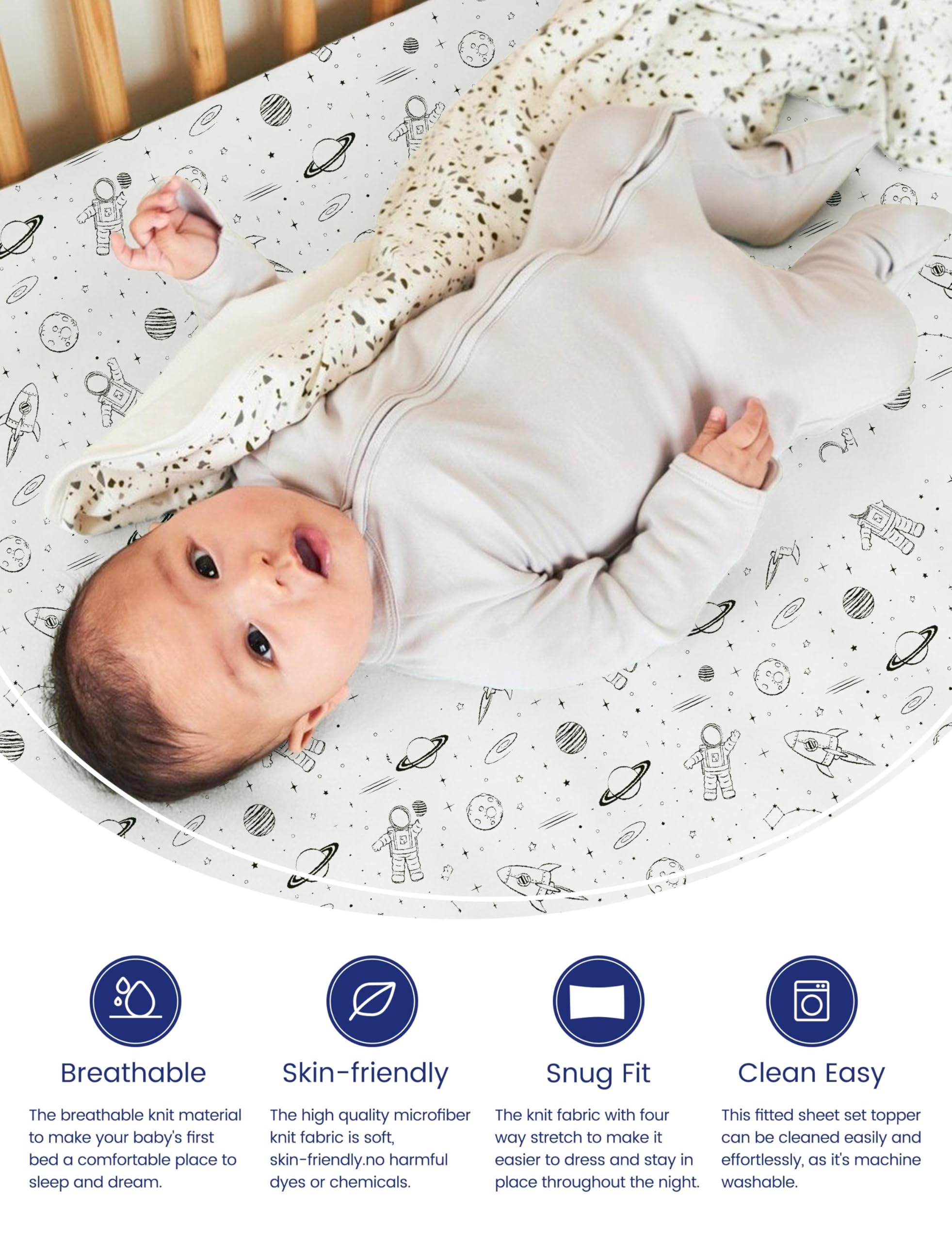 TotAha sheets fitted on a mini crib mattress for snug, smooth sleep surface