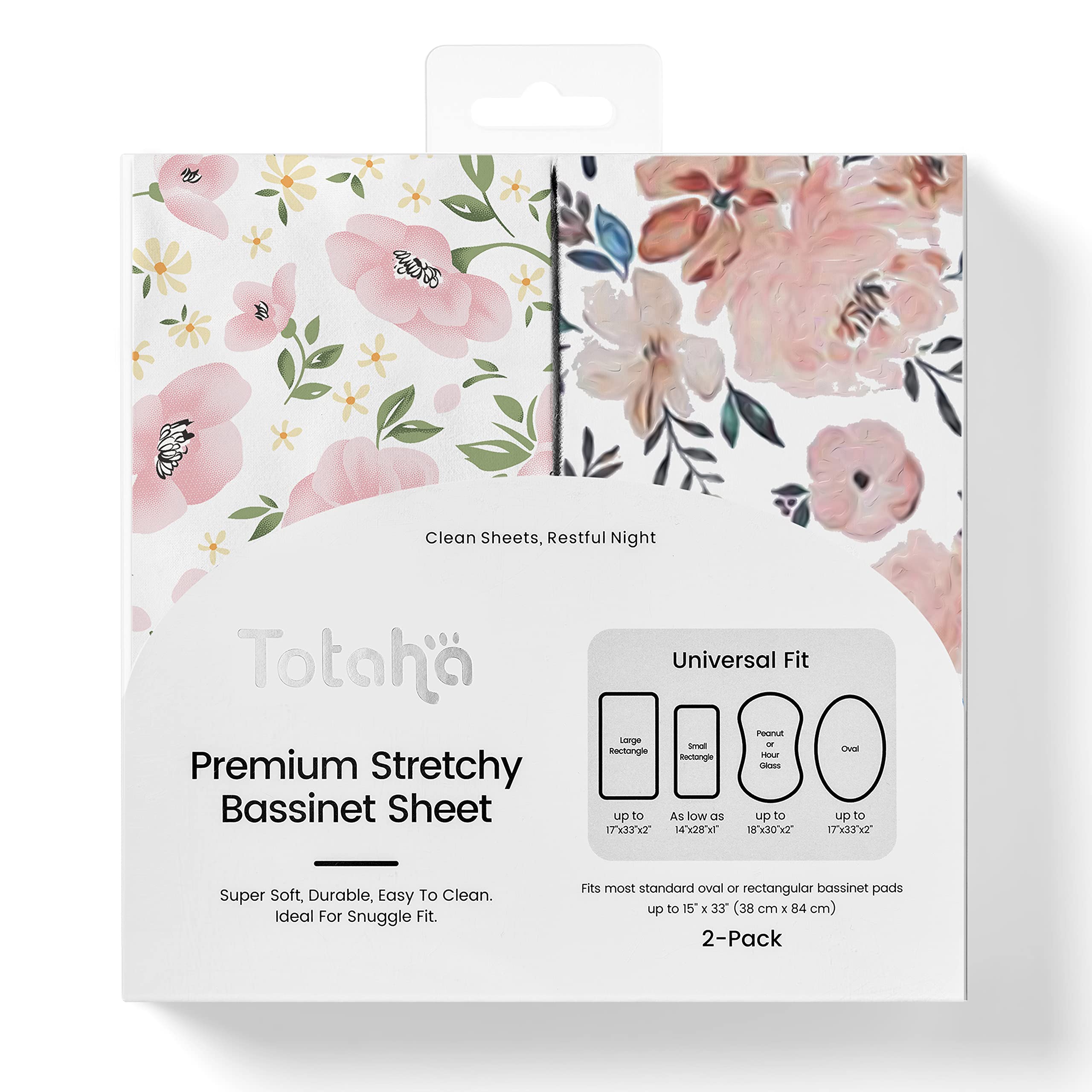 TotAha premium stretchy bassinet sheets floral: silky soft fabric for cozy baby sleep.