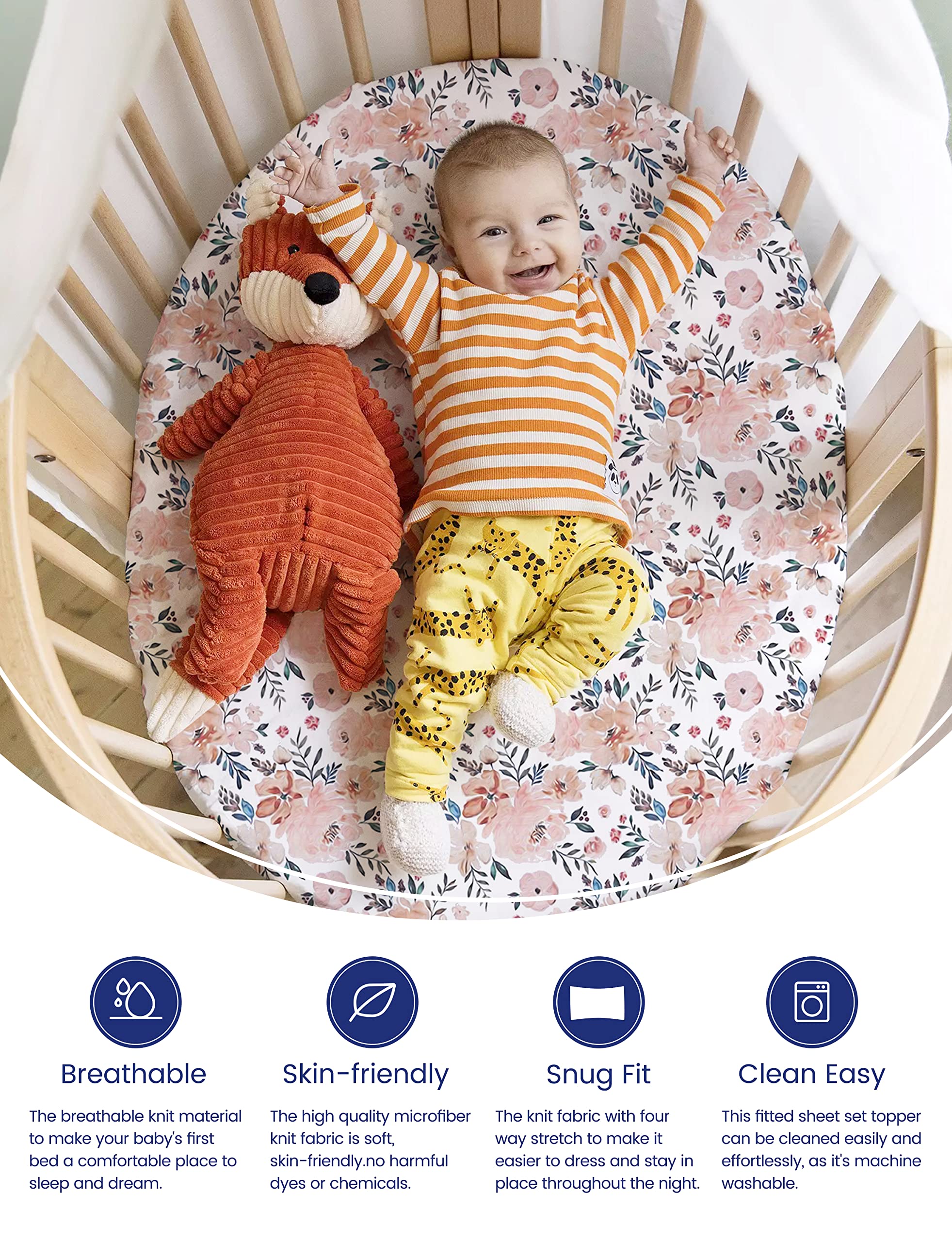 TotAha bassinet sheets pale pink closeup: durable, wash-after-wash softness.