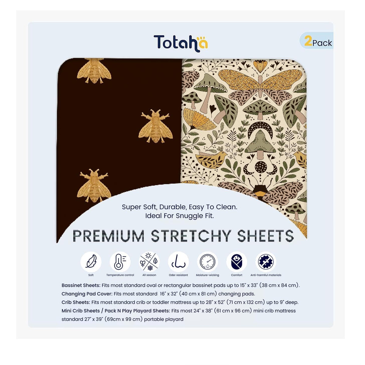 TotAha premium stretchy crib sheets animal print, cozy all-season comfort for baby sleep.