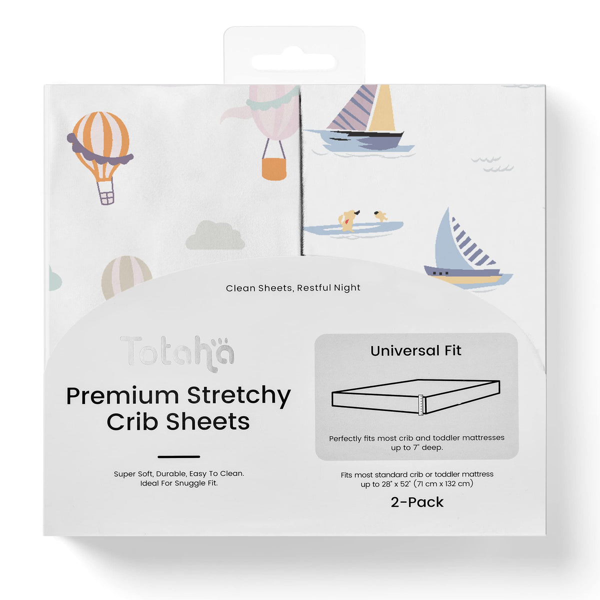 TotAha Premium Stretchy Crib Sheets 2-Pack folded for a soft, flexible mattress fit.