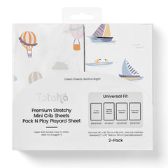 TotAha Premium Stretchy Pack N Play Sheets with balloon pattern offer soft, breathable sleep-ready comfort