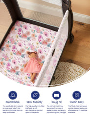 TotAha Premium Stretchy Pack N Play Sheets Blue Flowers provide silky softness and secure fit.