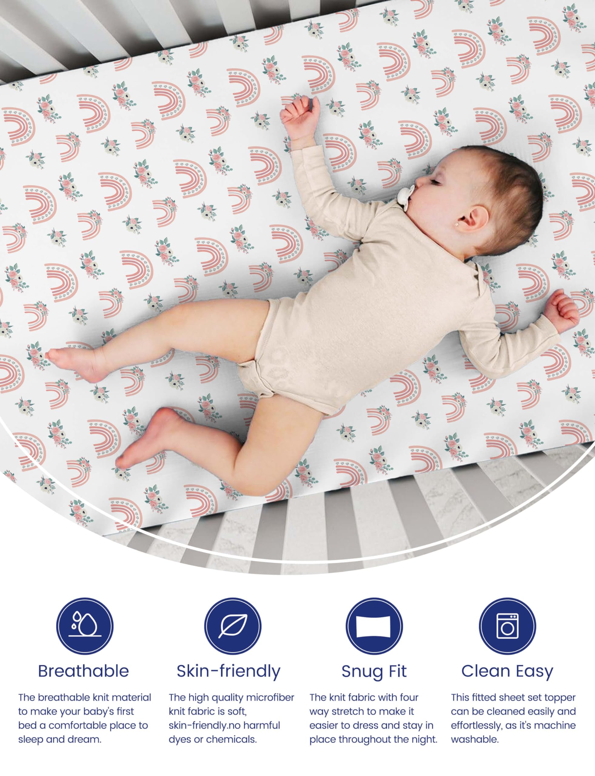 TotAha Rainbow Pack-n-Play sheets breathable knit promotes cooler nights.