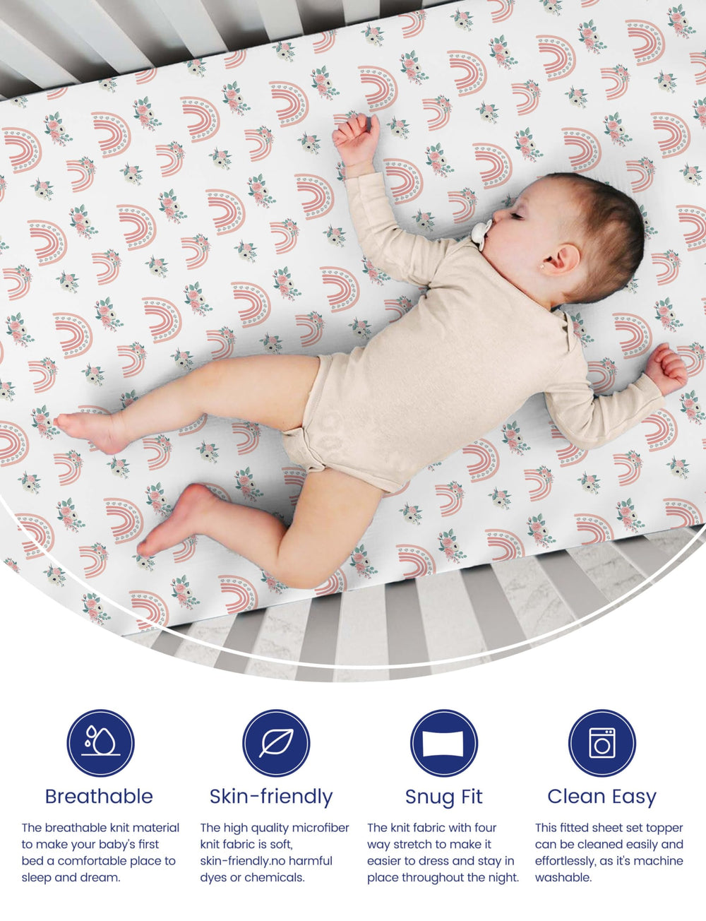 TotAha Rainbow Pack-n-Play sheets breathable knit promotes cooler nights.
