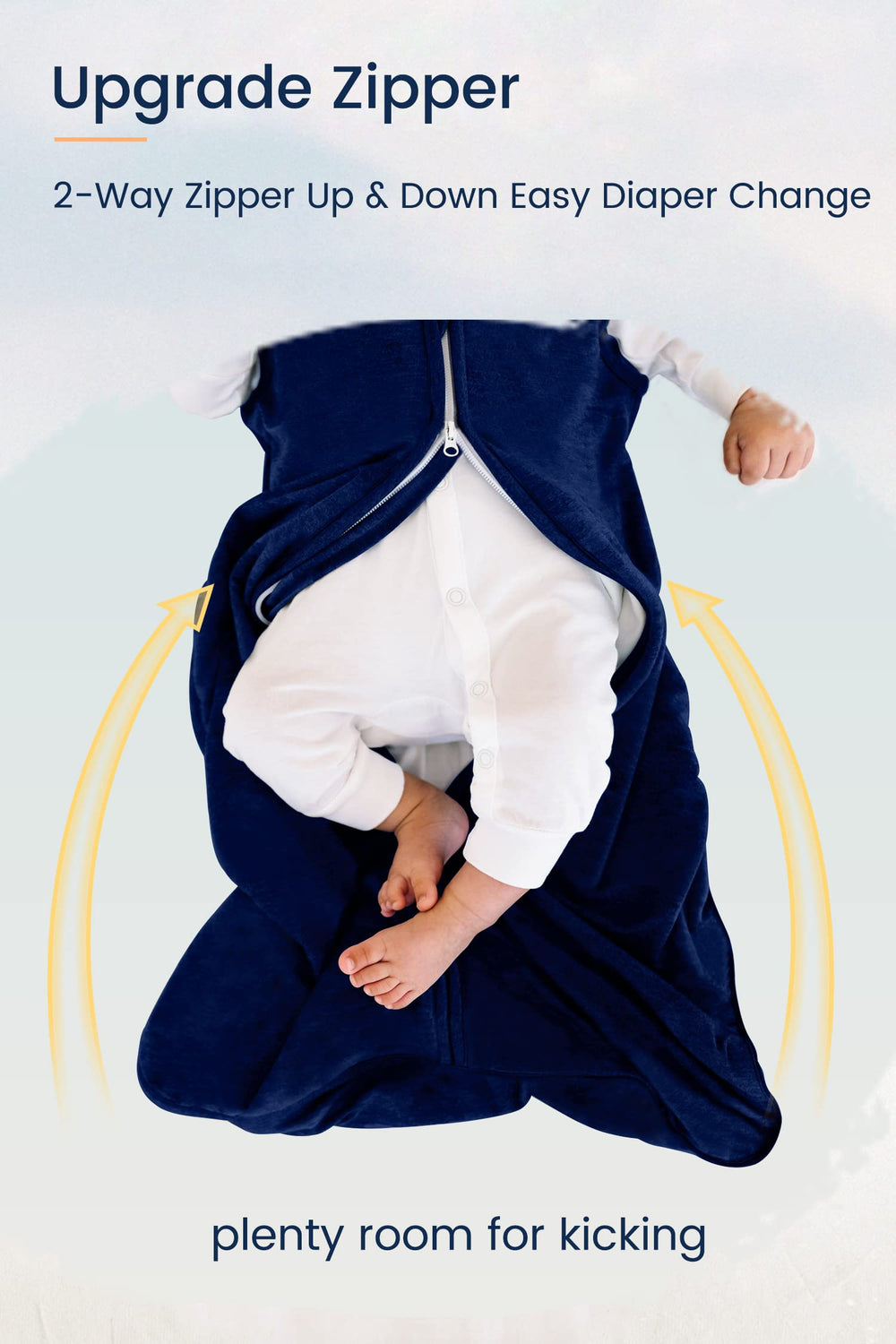 TotAha sleep sack two-way zipper for easy midnight diaper changes.