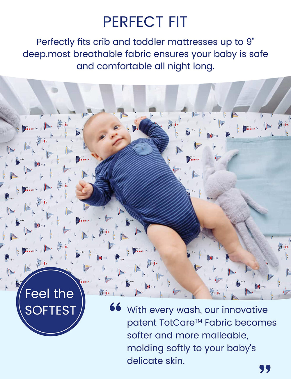 TotAha soft silky texture on crib mattress creates a cozy night sleep.