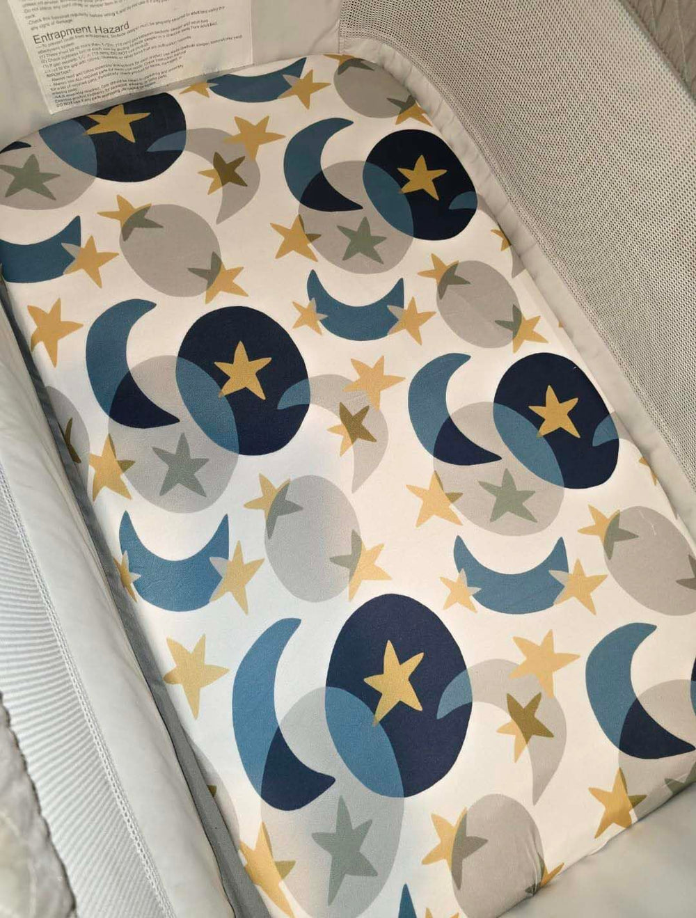 TotAha Space Mini Crib Sheets Star Moon Pack PNPlay - playful star and moon design for bedtime.