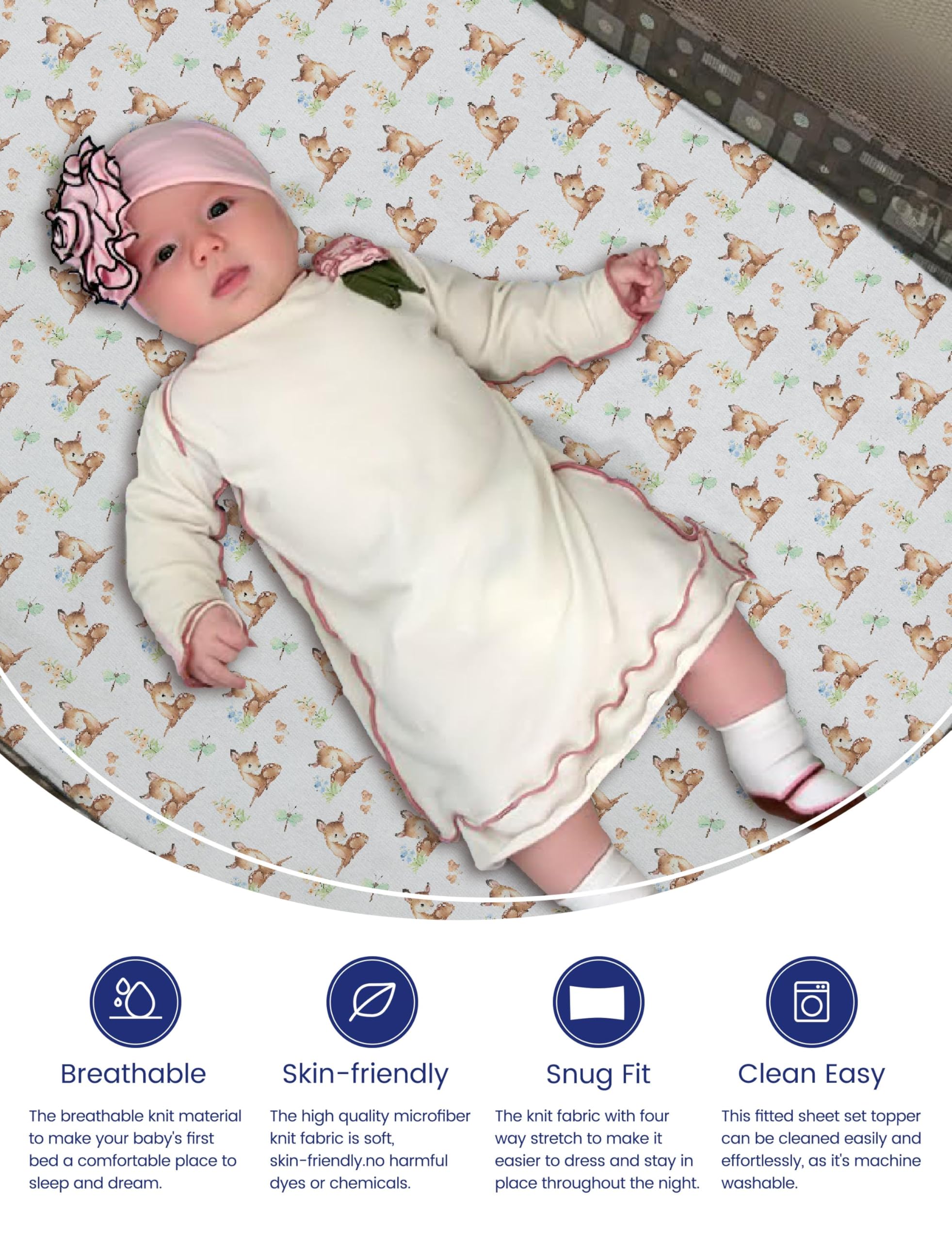 TotAha stretchy jersey-knit sheets demonstrating secure, snug fit