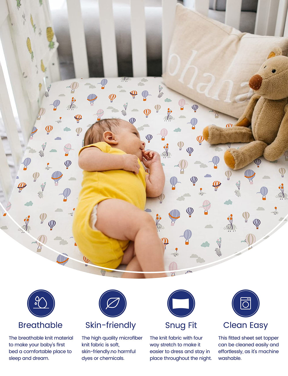 TotAha TotCare fabric closeup shows soft weave and gentle touch for baby sleep.