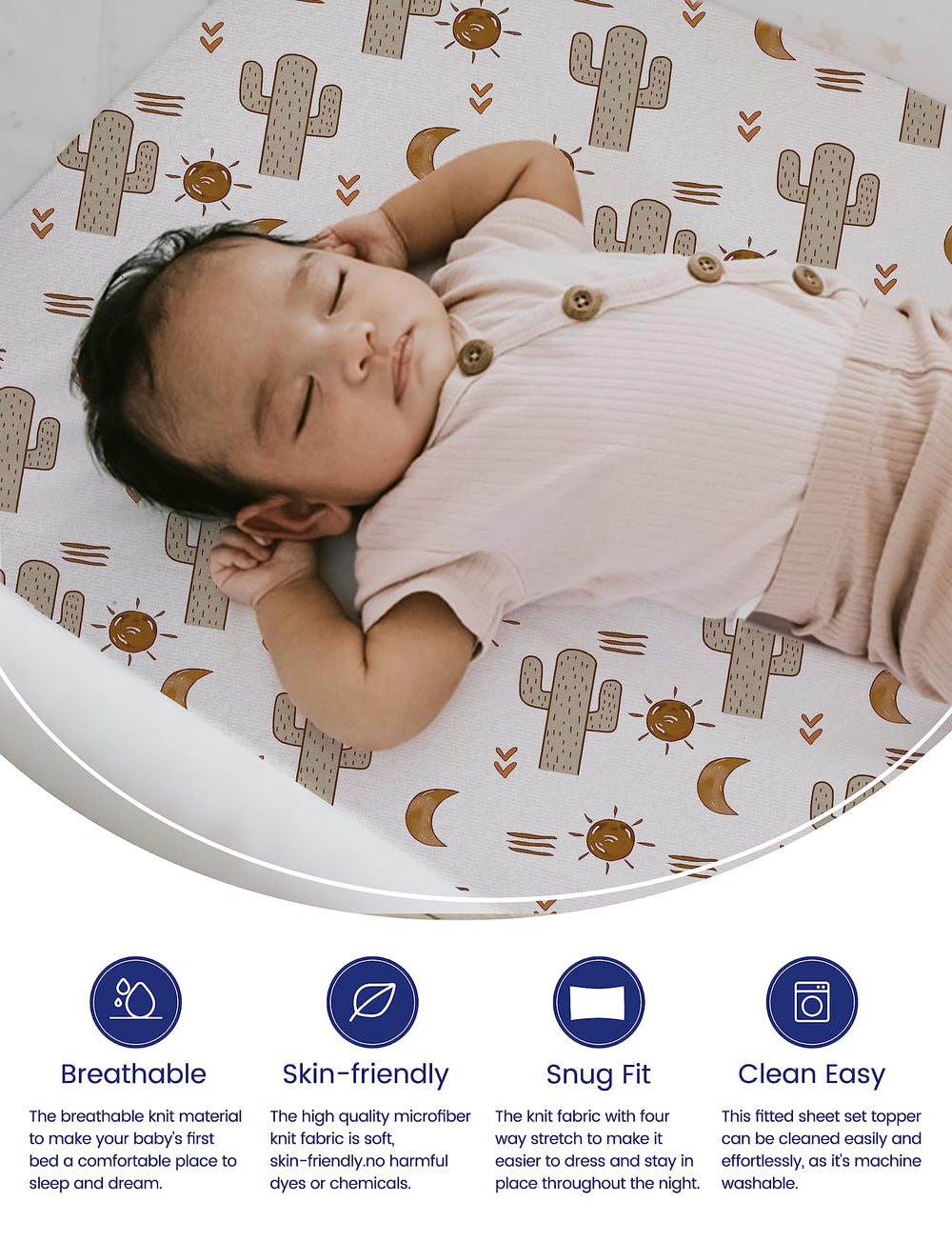 TotAha TotCare fabric close-up demonstrates durable, soft weave for long-lasting crib sheets.