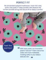 TotCare fabric closeup on TotAha sheets shows ultra-soft, flexible knit for gentle baby sleep.