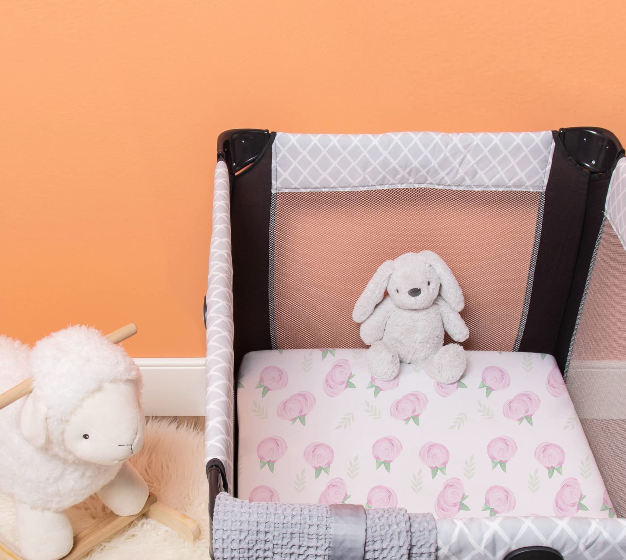 TotAha two-pack Pink Buds and Green Leaves pattern fits modern nursery decor.